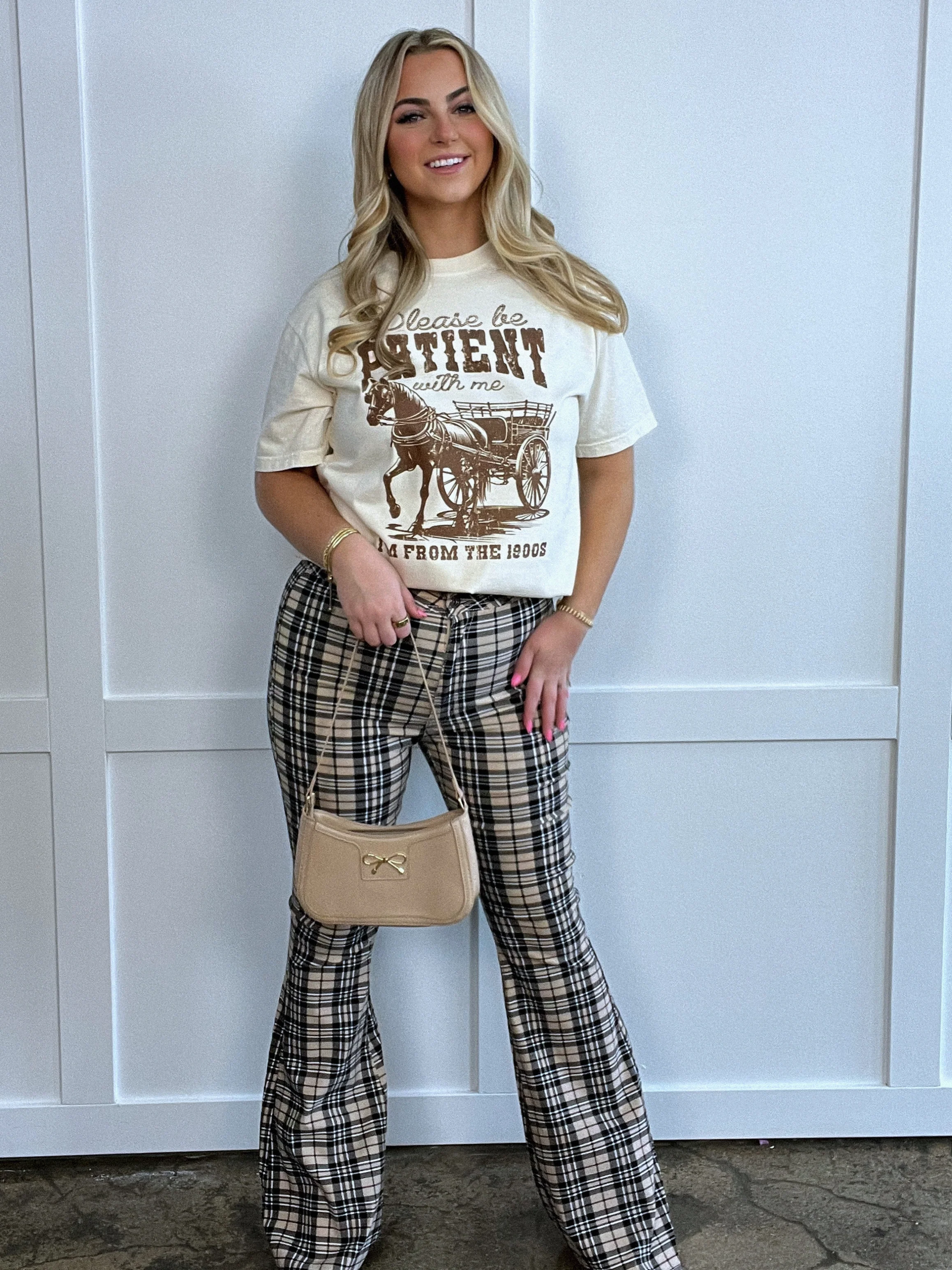 Gretchen Fiona High Waisted Plaid Flare Jeans - Image 6