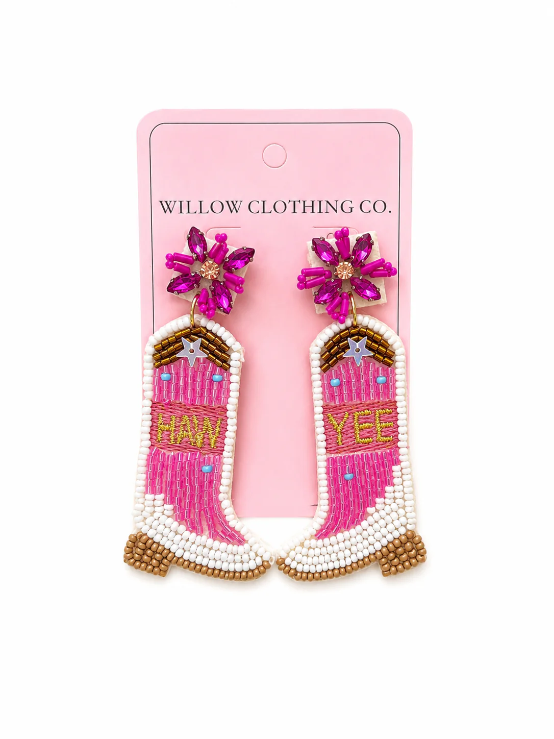 Yee Haw Beaded Cowgirl Boot Drop Earrings - Image 3