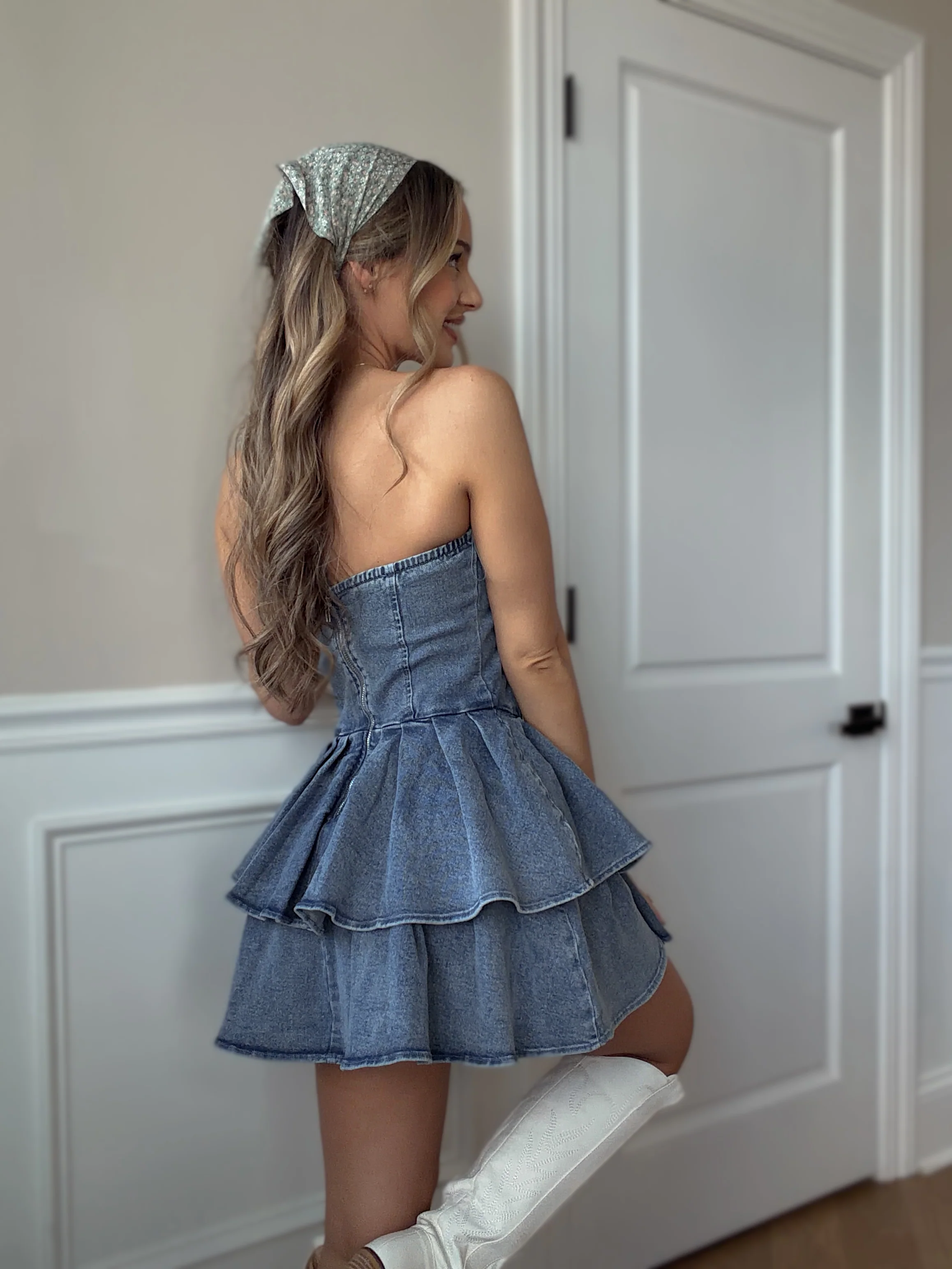 Jolene Strapless Demin Mini Dress - Image 9