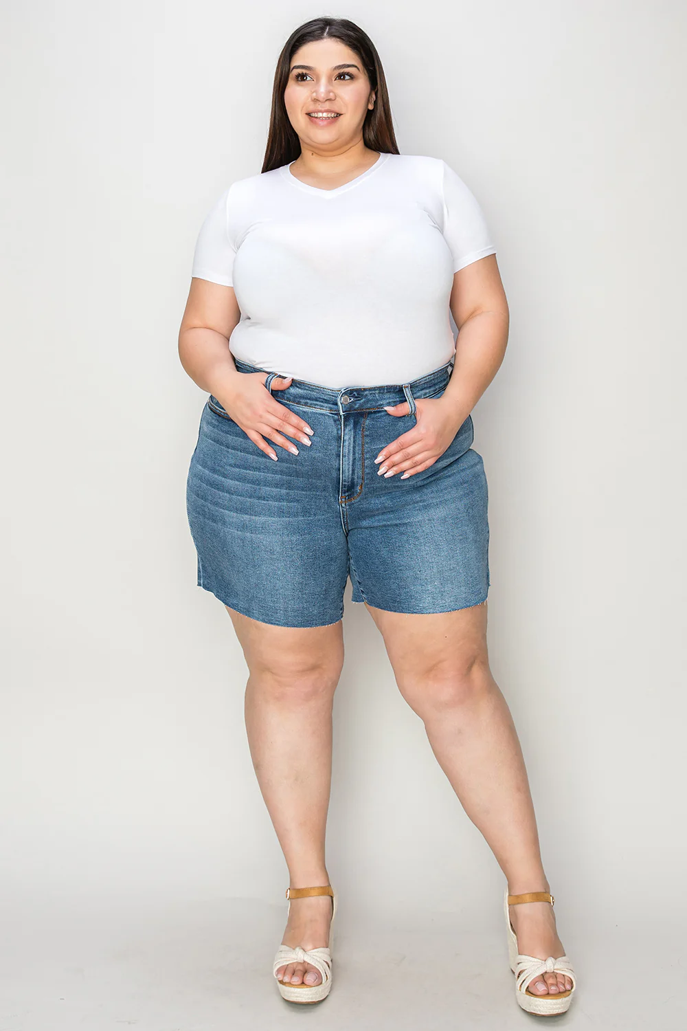 Bethany Judy Blue High Waisted Denim Shorts - Image 4