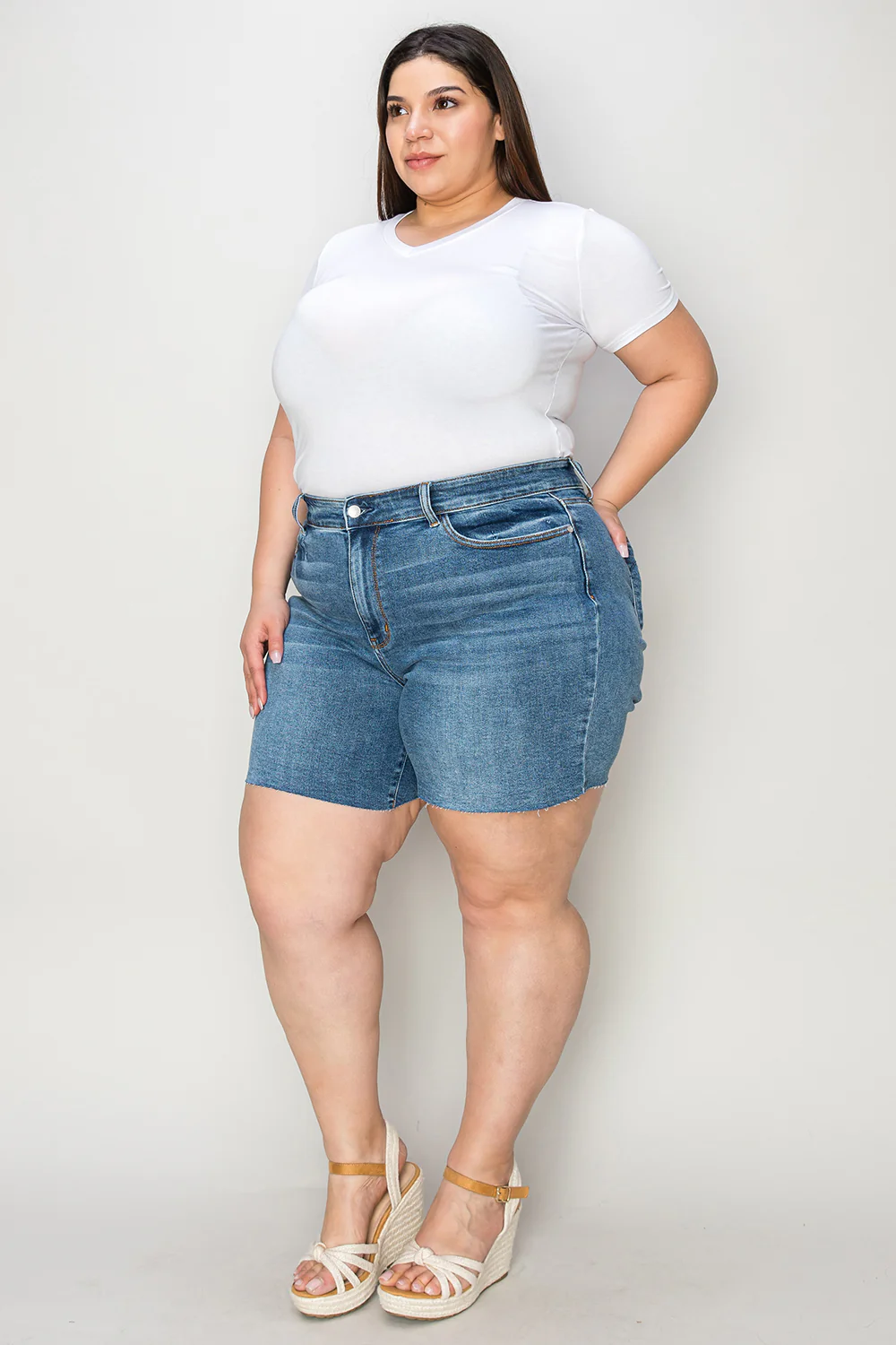 Bethany Judy Blue High Waisted Denim Shorts - Image 6