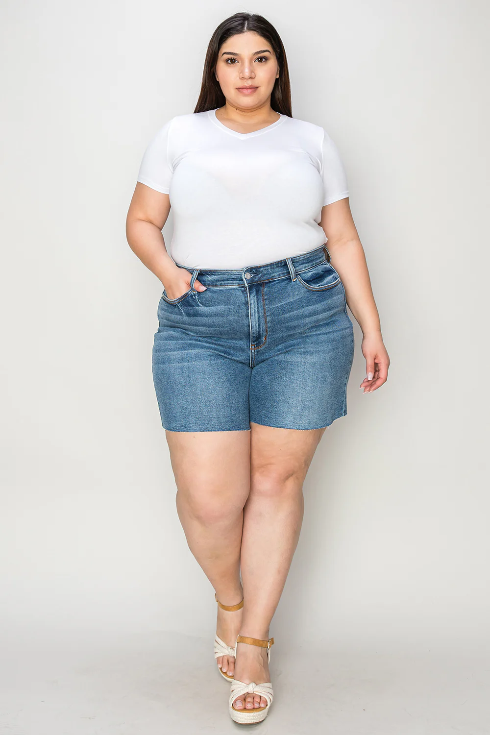 Bethany Judy Blue High Waisted Denim Shorts - Image 7