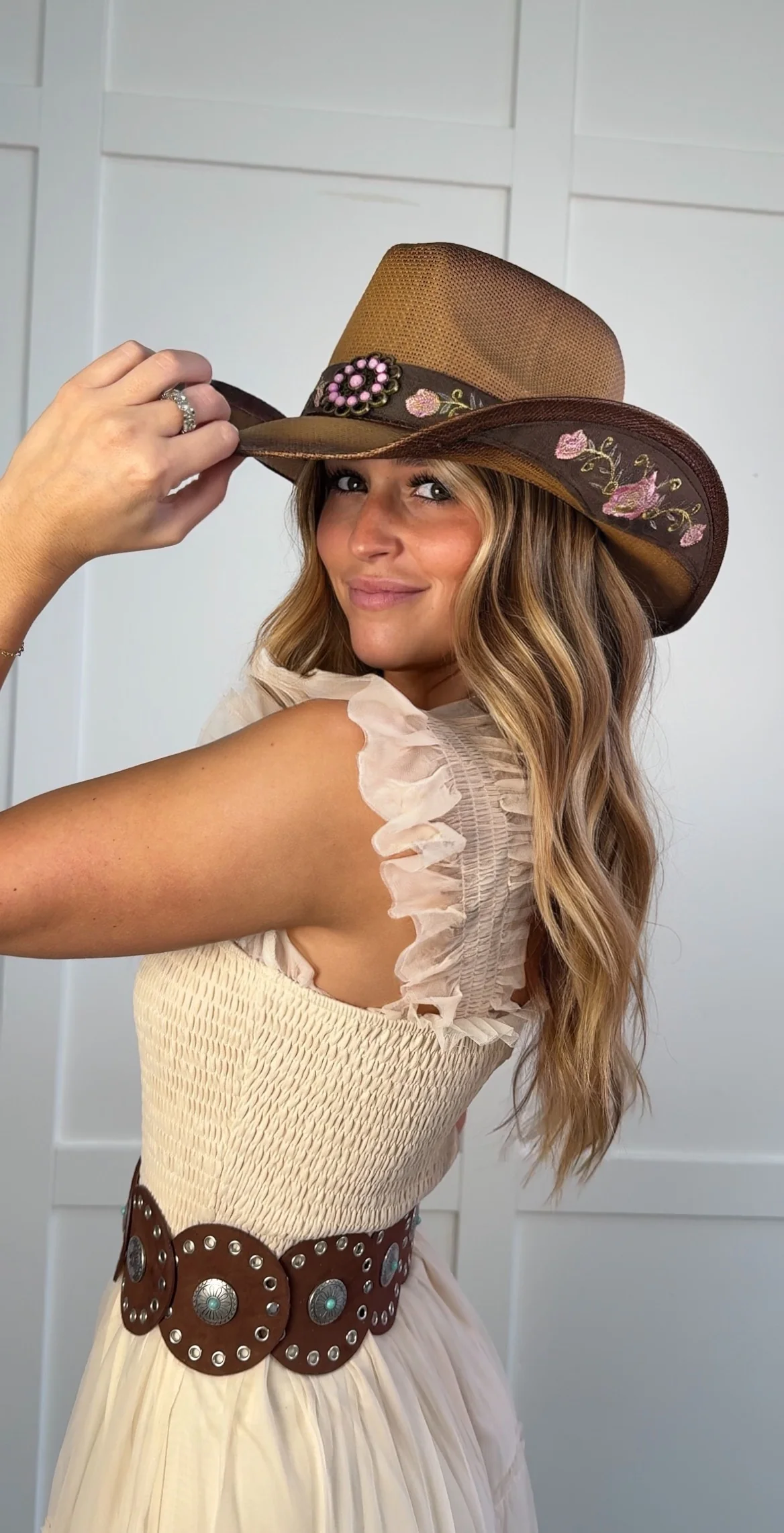Everleigh Embroidered Floral Cowgirl Hat - Image 10