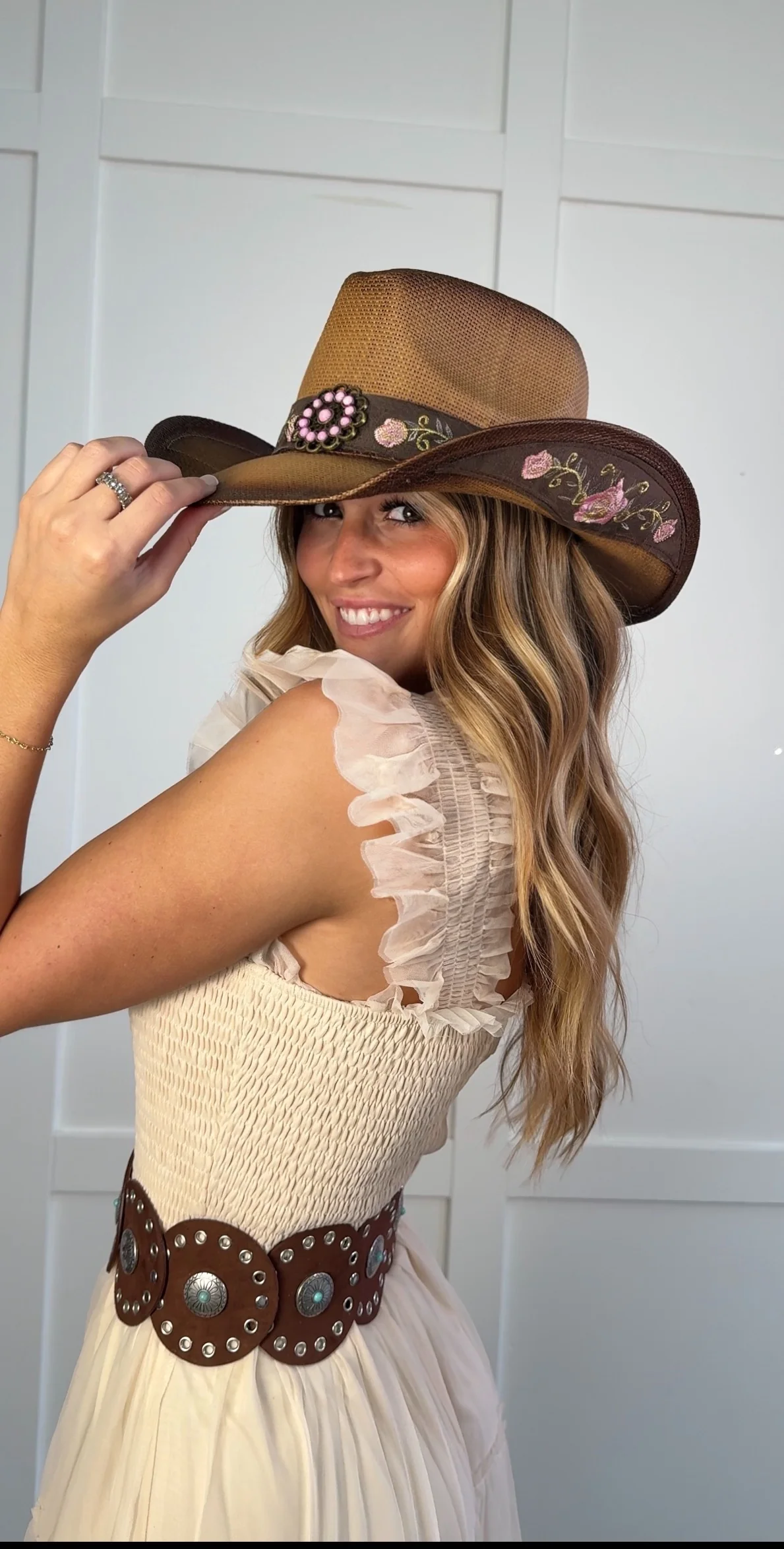 Everleigh Embroidered Floral Cowgirl Hat - Image 12