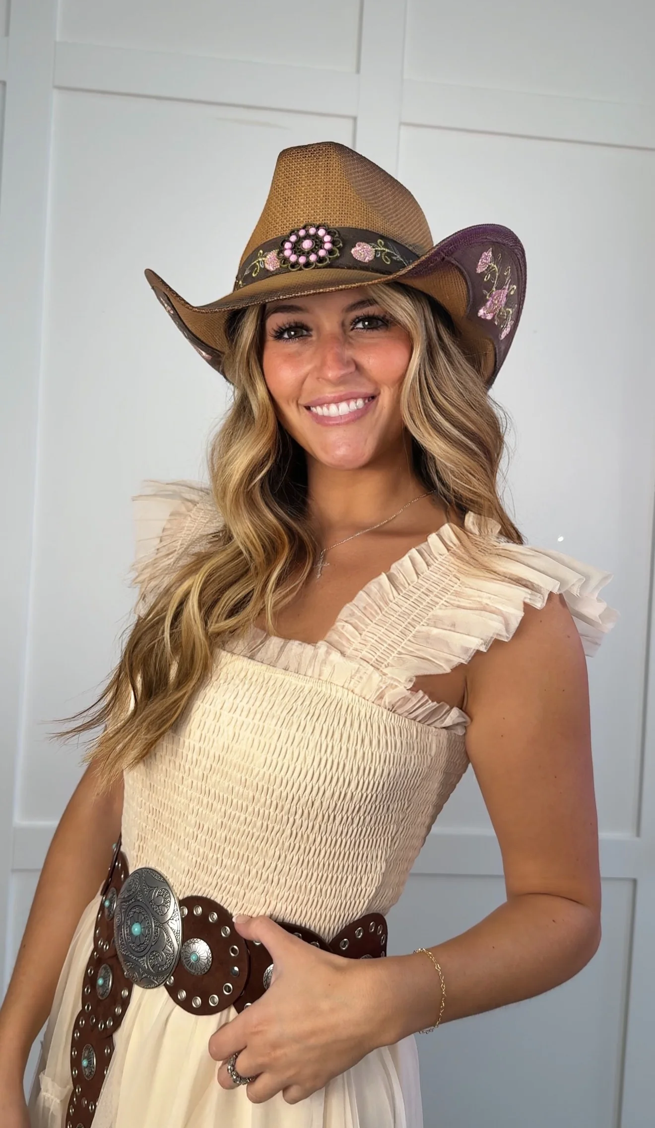 Everleigh Embroidered Floral Cowgirl Hat - Image 18