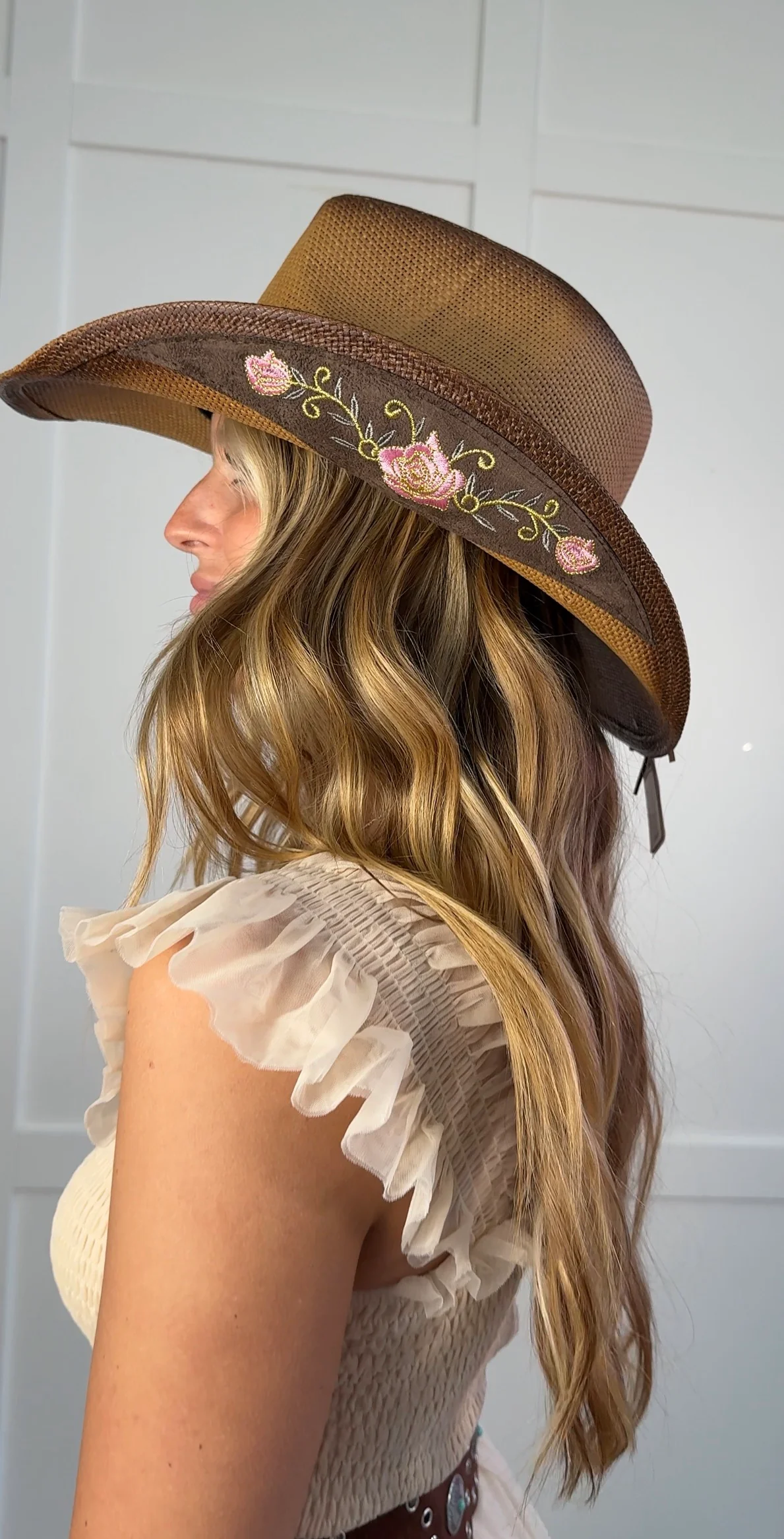 Everleigh Embroidered Floral Cowgirl Hat - Image 4