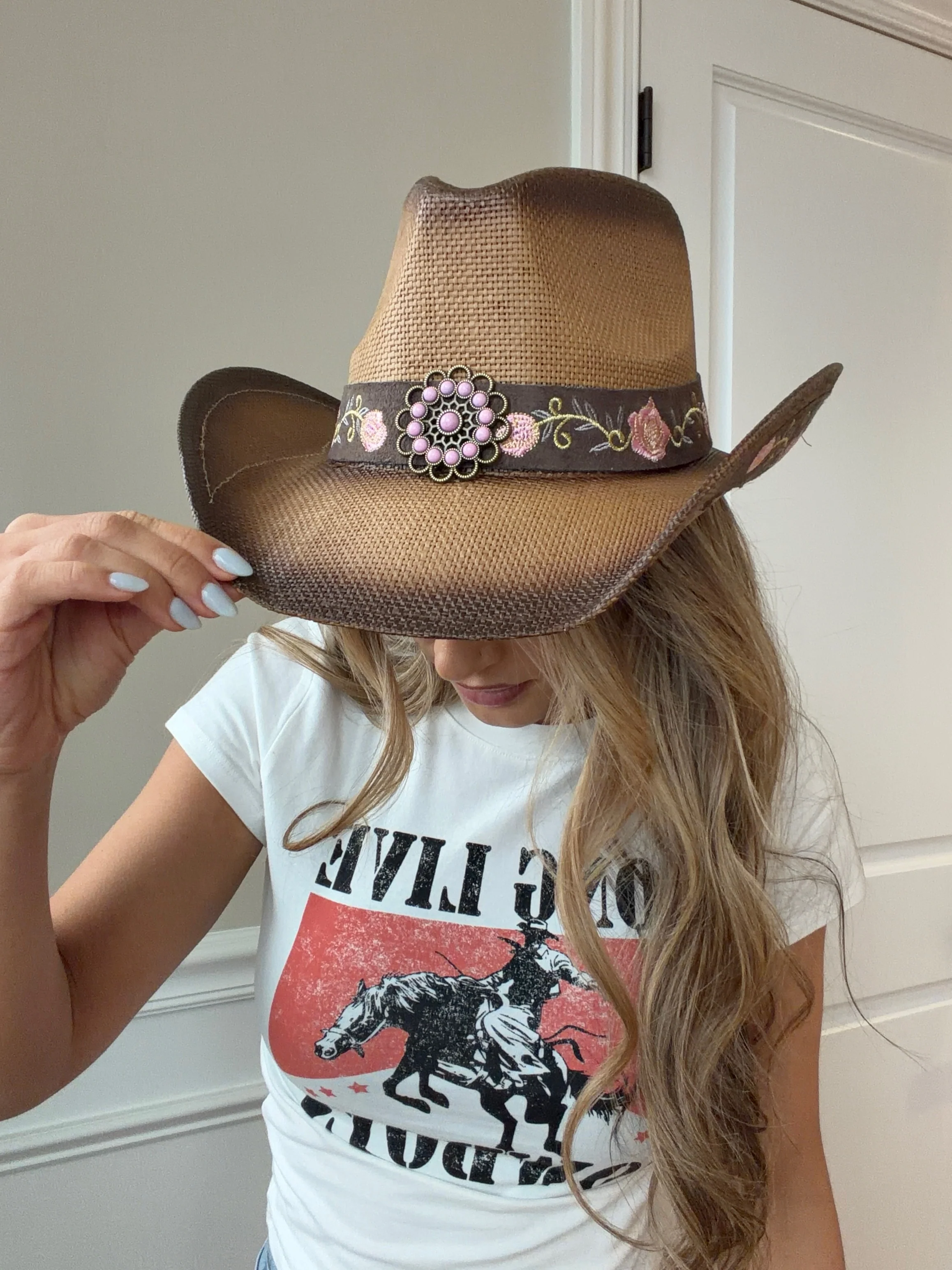 Everleigh Embroidered Floral Cowgirl Hat - Image 6
