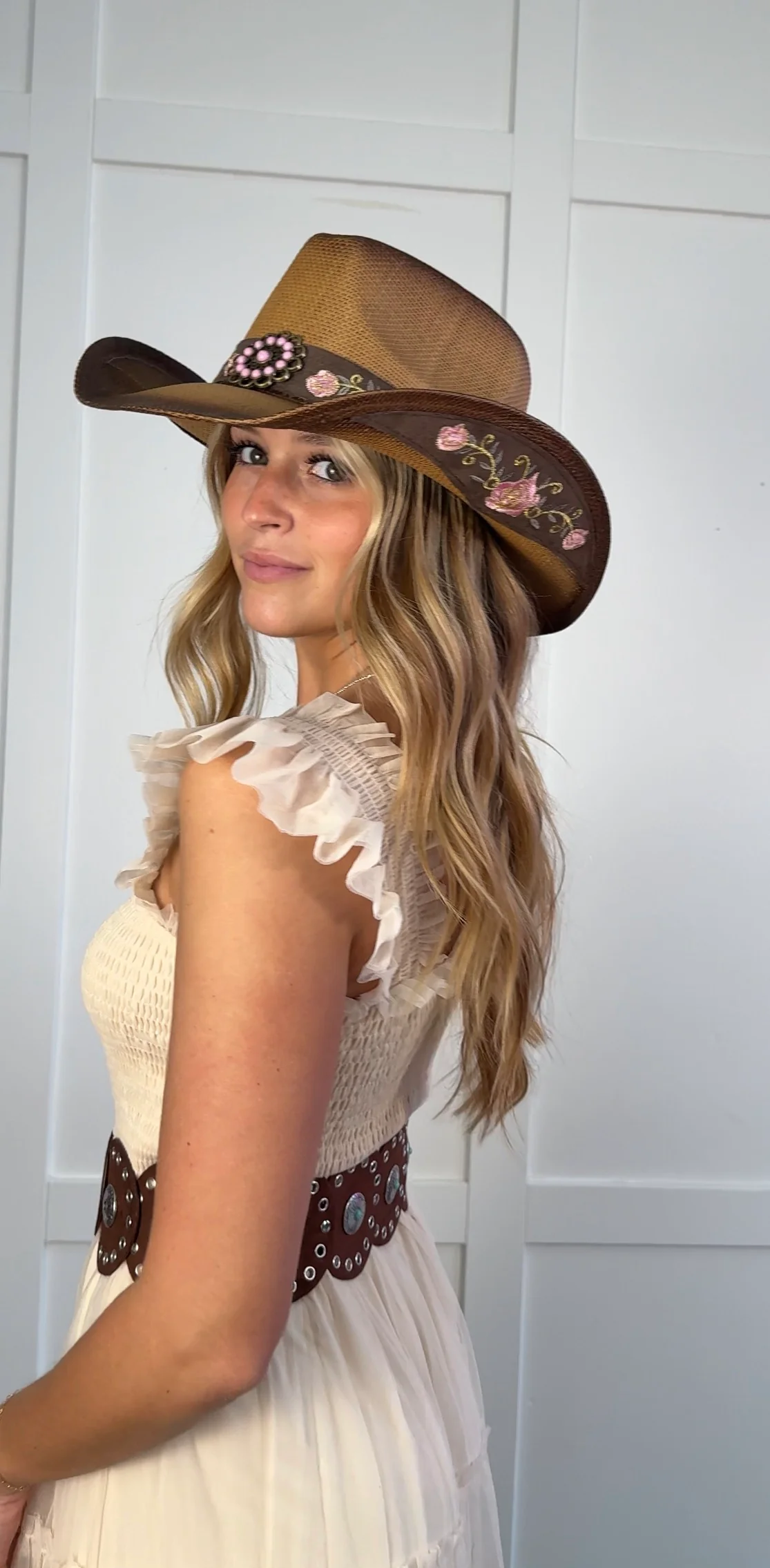 Everleigh Embroidered Floral Cowgirl Hat - Image 7