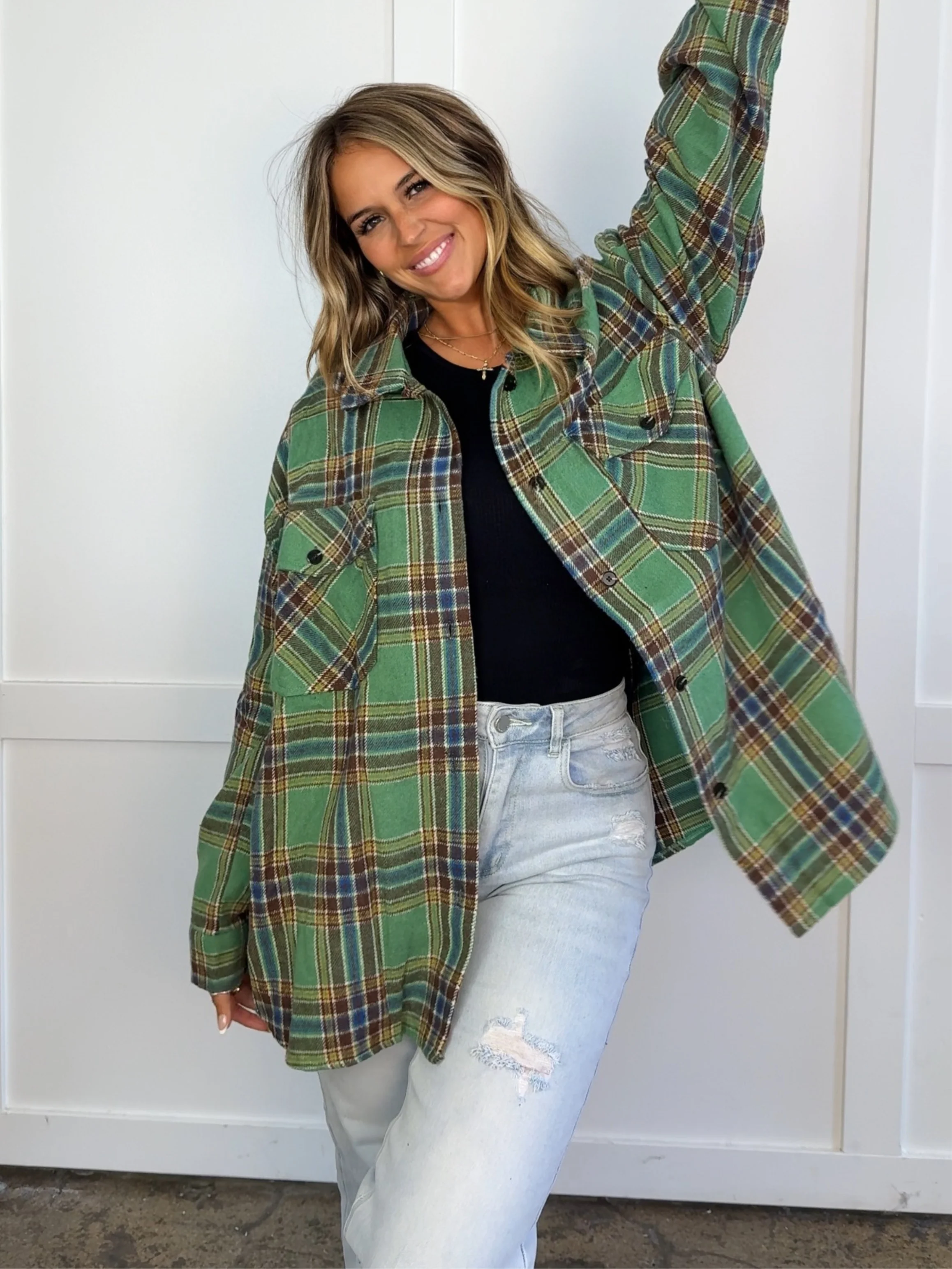 Laylie Plaid Flannel – Oversized Long Sleeve - Image 40