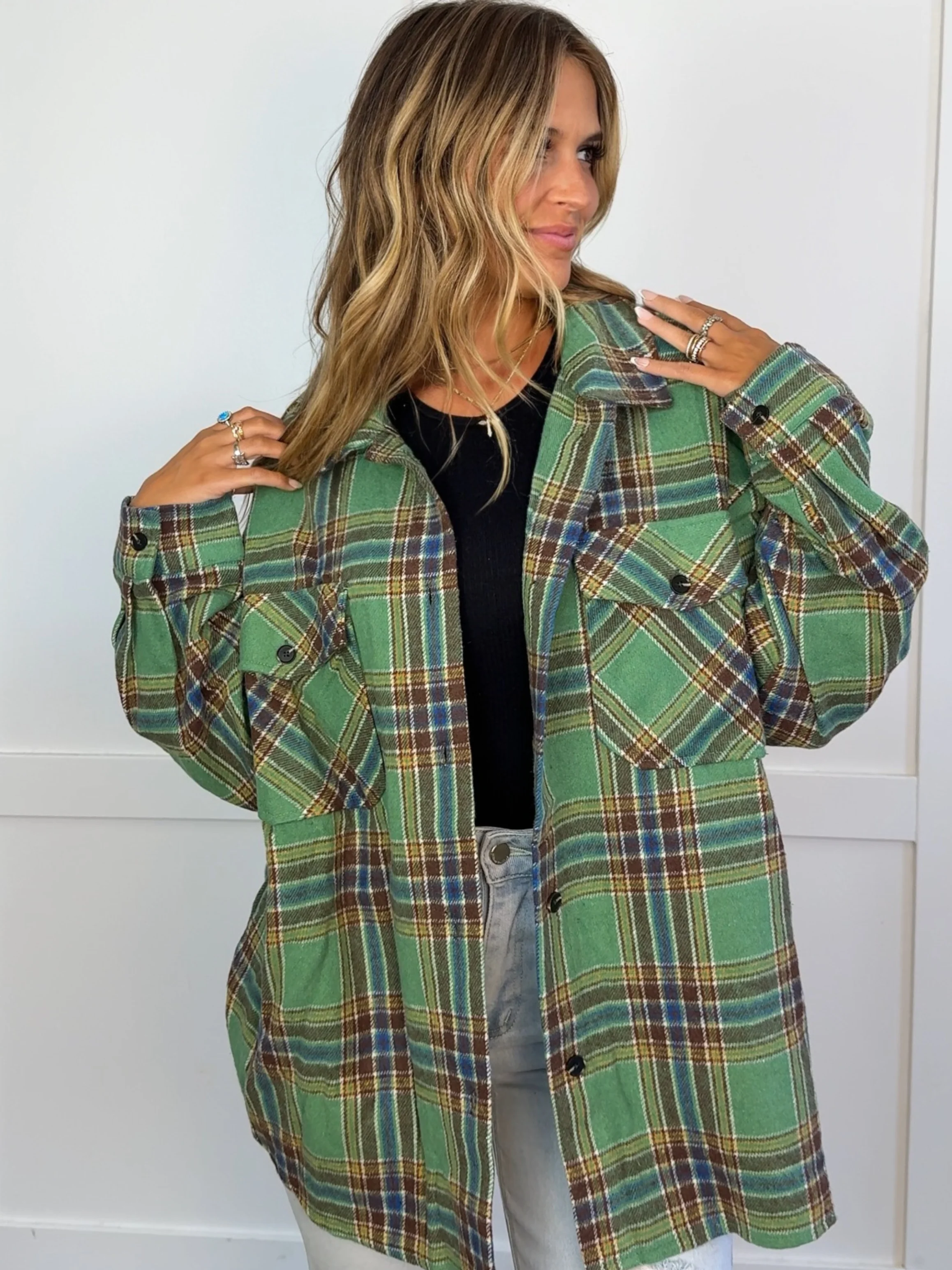 Laylie Plaid Flannel – Oversized Long Sleeve - Image 42