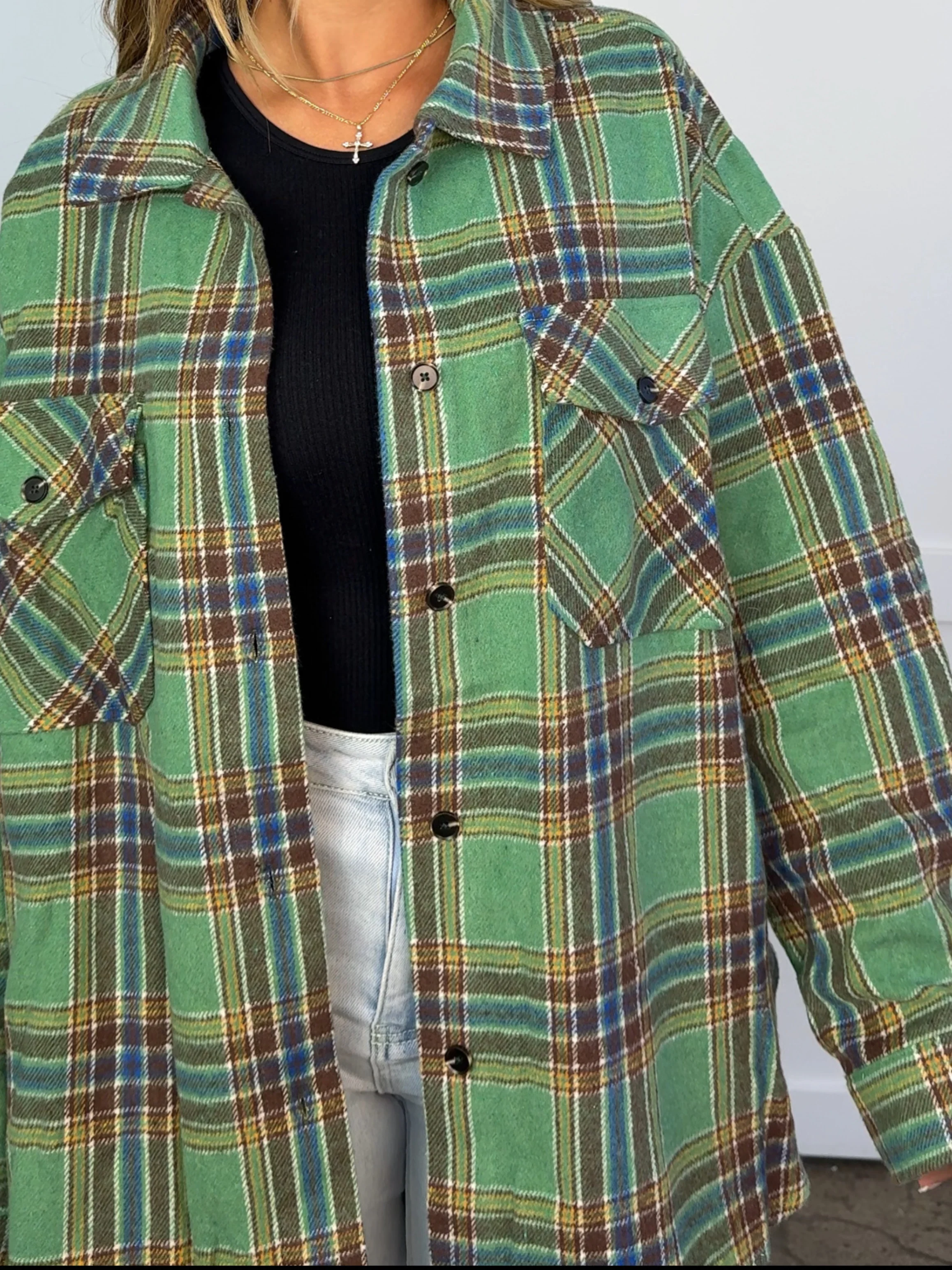 Laylie Plaid Flannel – Oversized Long Sleeve - Image 44