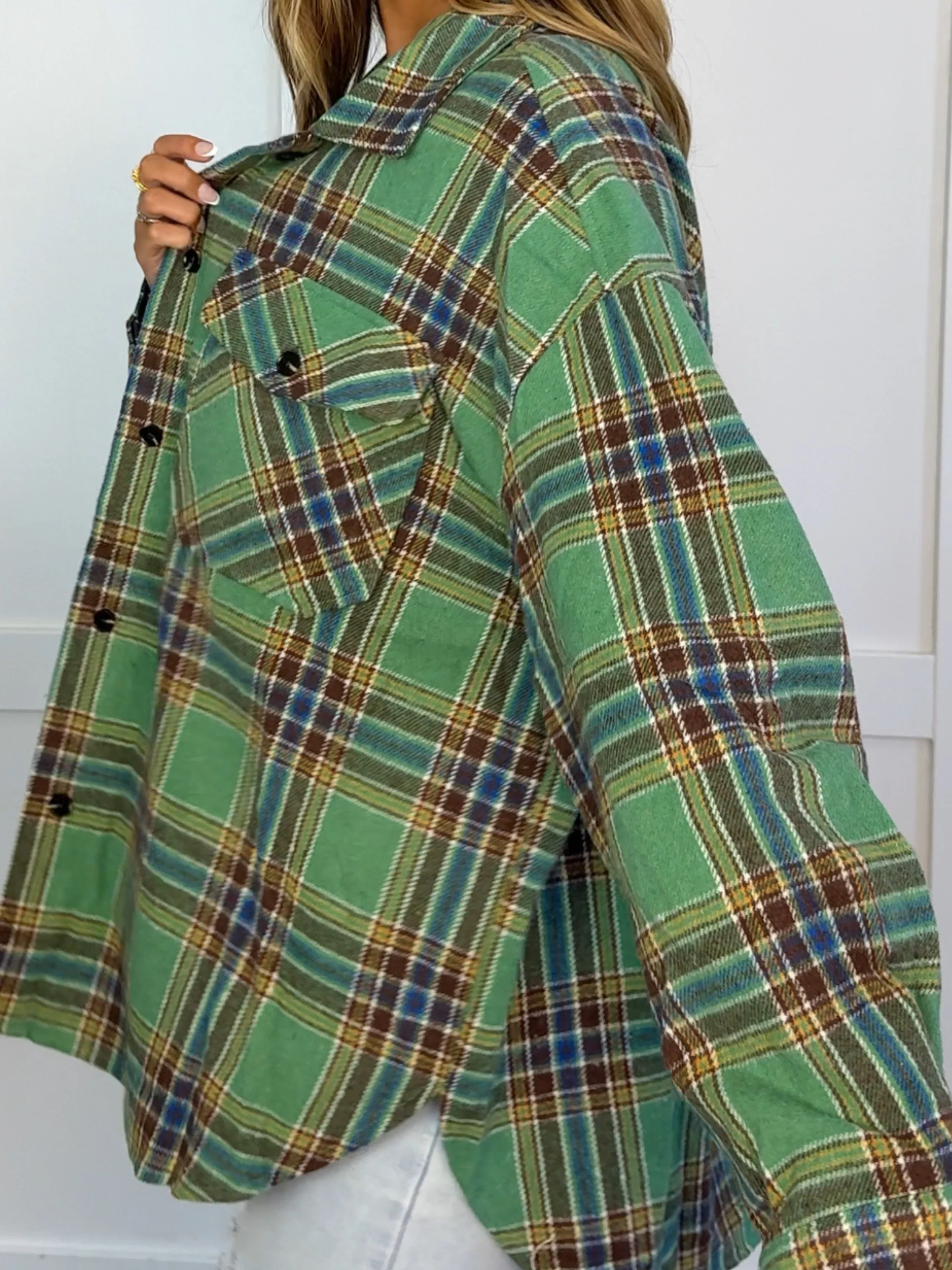 Laylie Plaid Flannel – Oversized Long Sleeve - Image 45