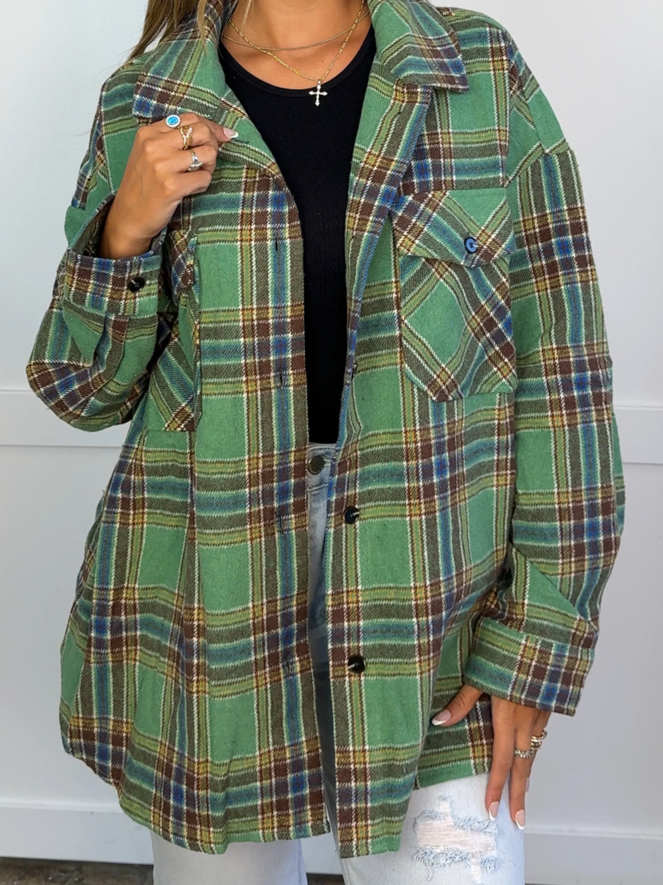Laylie Plaid Flannel – Oversized Long Sleeve - Image 46