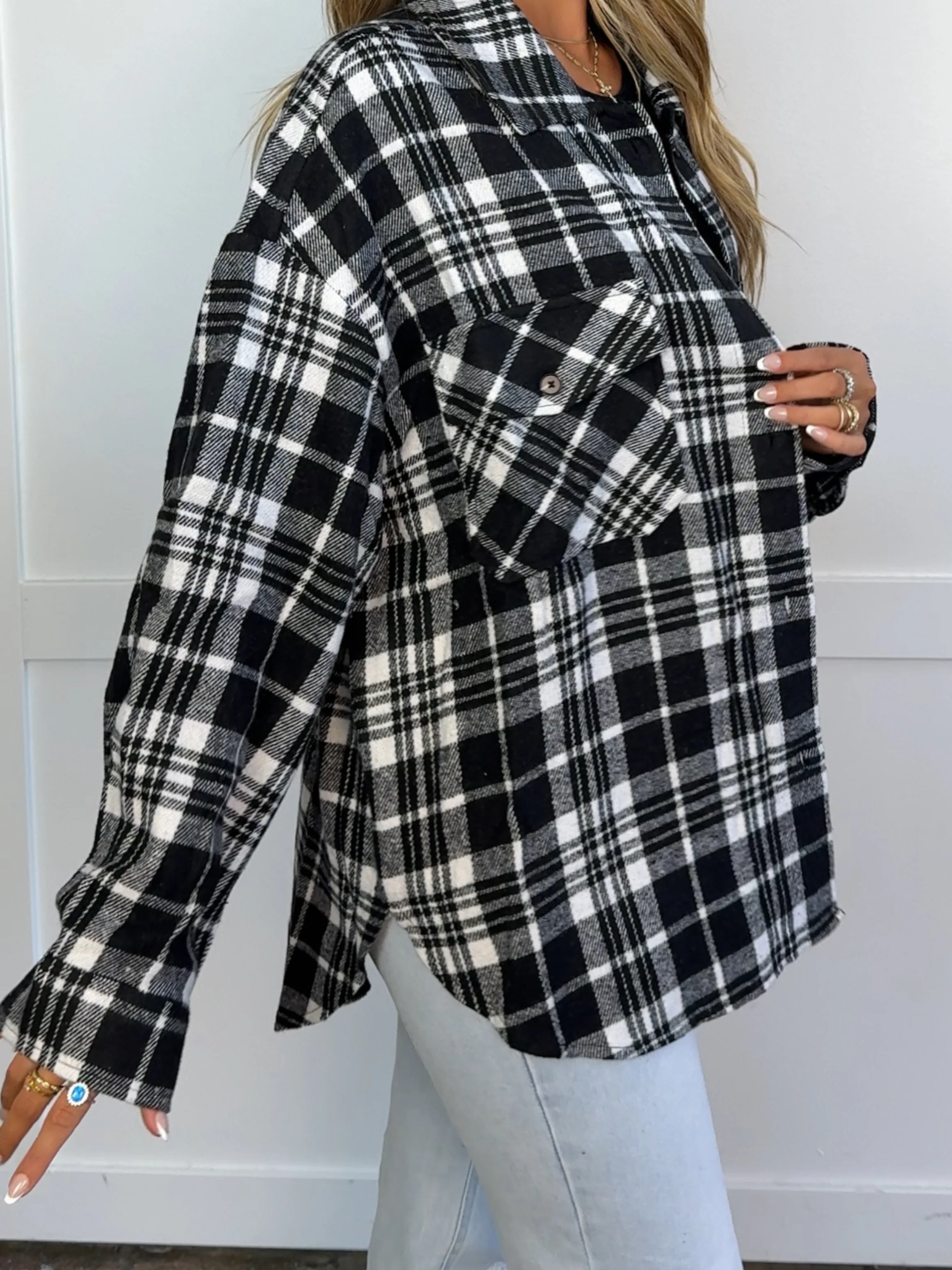 Laylie Plaid Flannel – Oversized Long Sleeve - Image 54