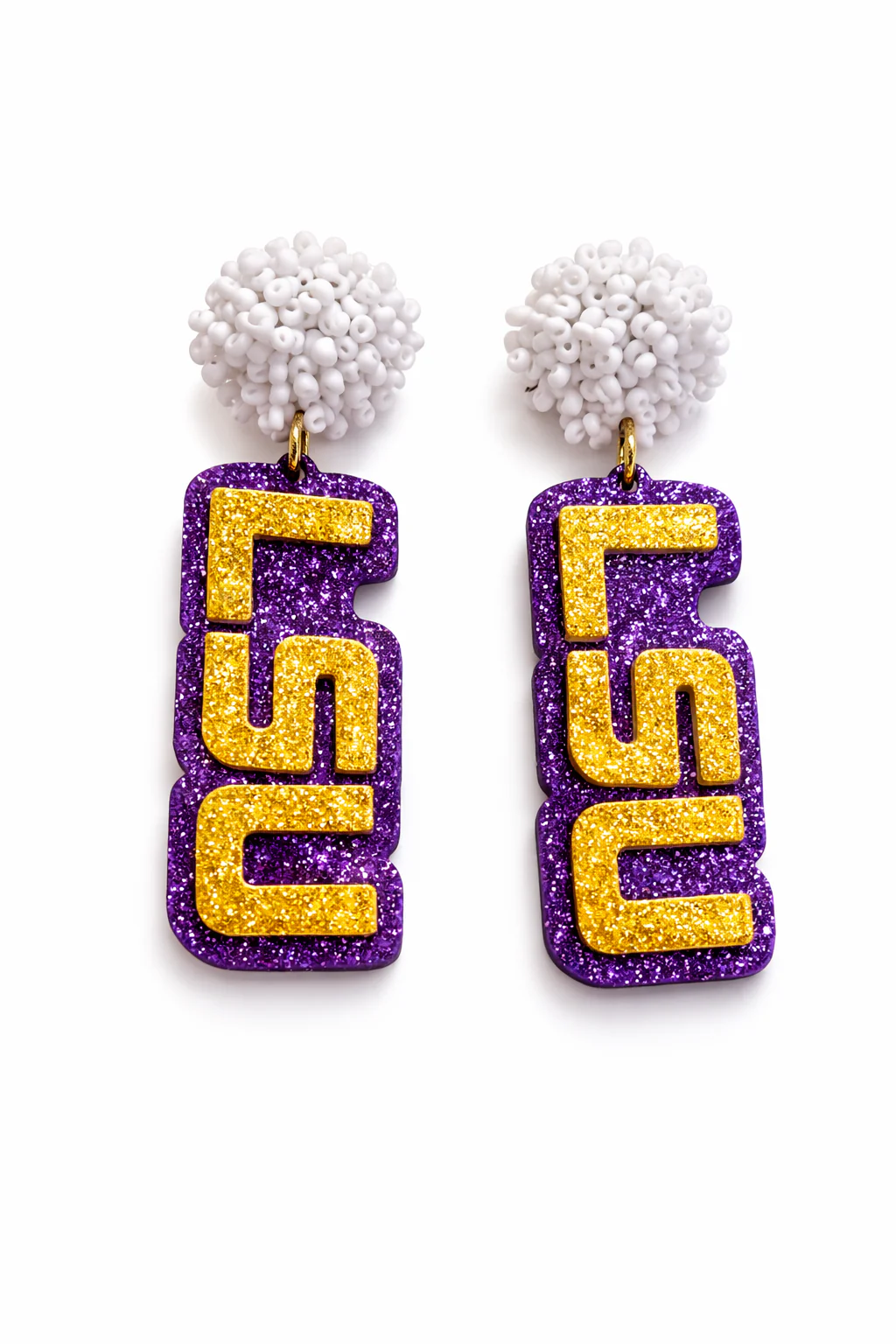 LSU Pom Pom Drop Earrings