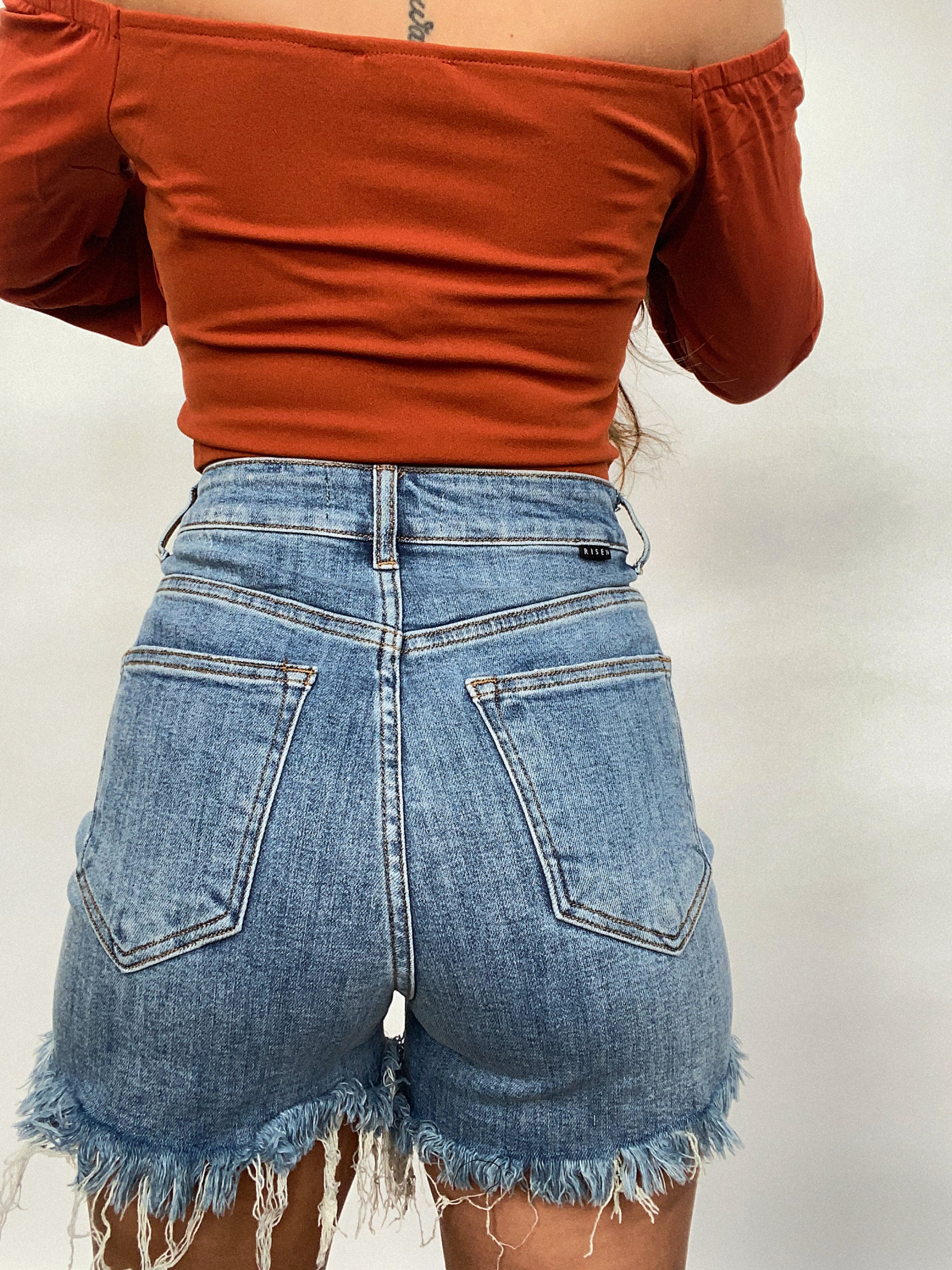 On The Go Distressed Shorts- Medium Wash - Image 6
