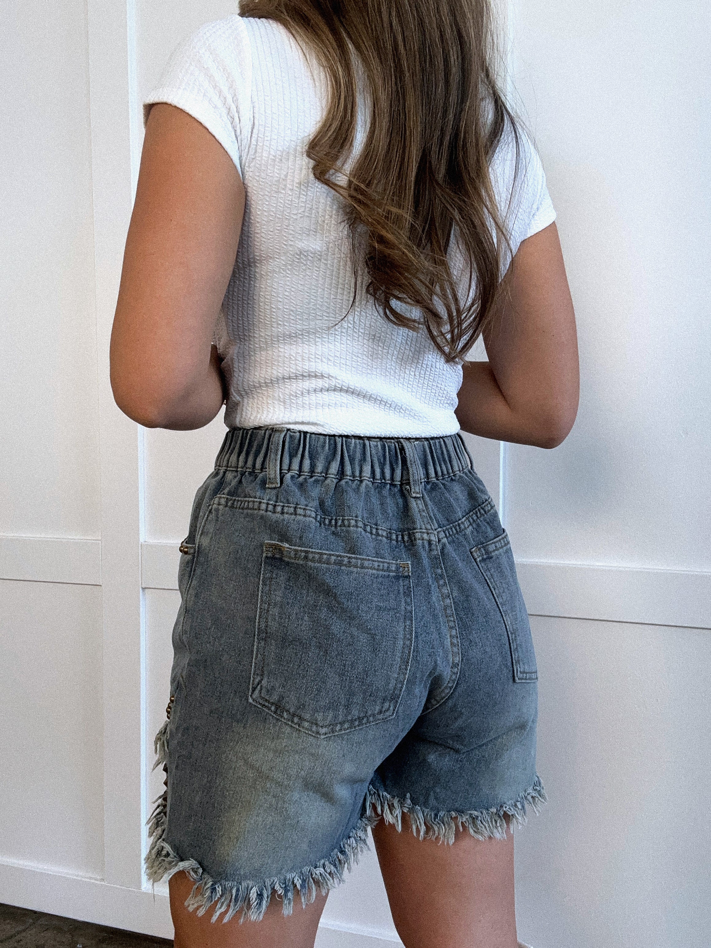 PREORDER: Rodeo Raw Hem Studded Denim Shorts - Image 4