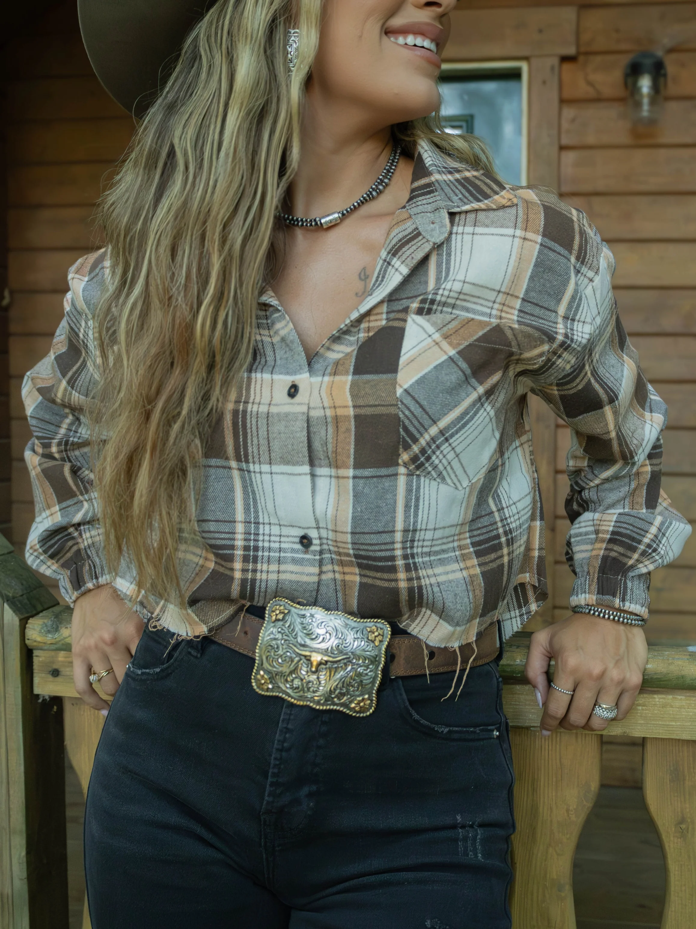 Rory Plaid Cropped Flannel - Image 2