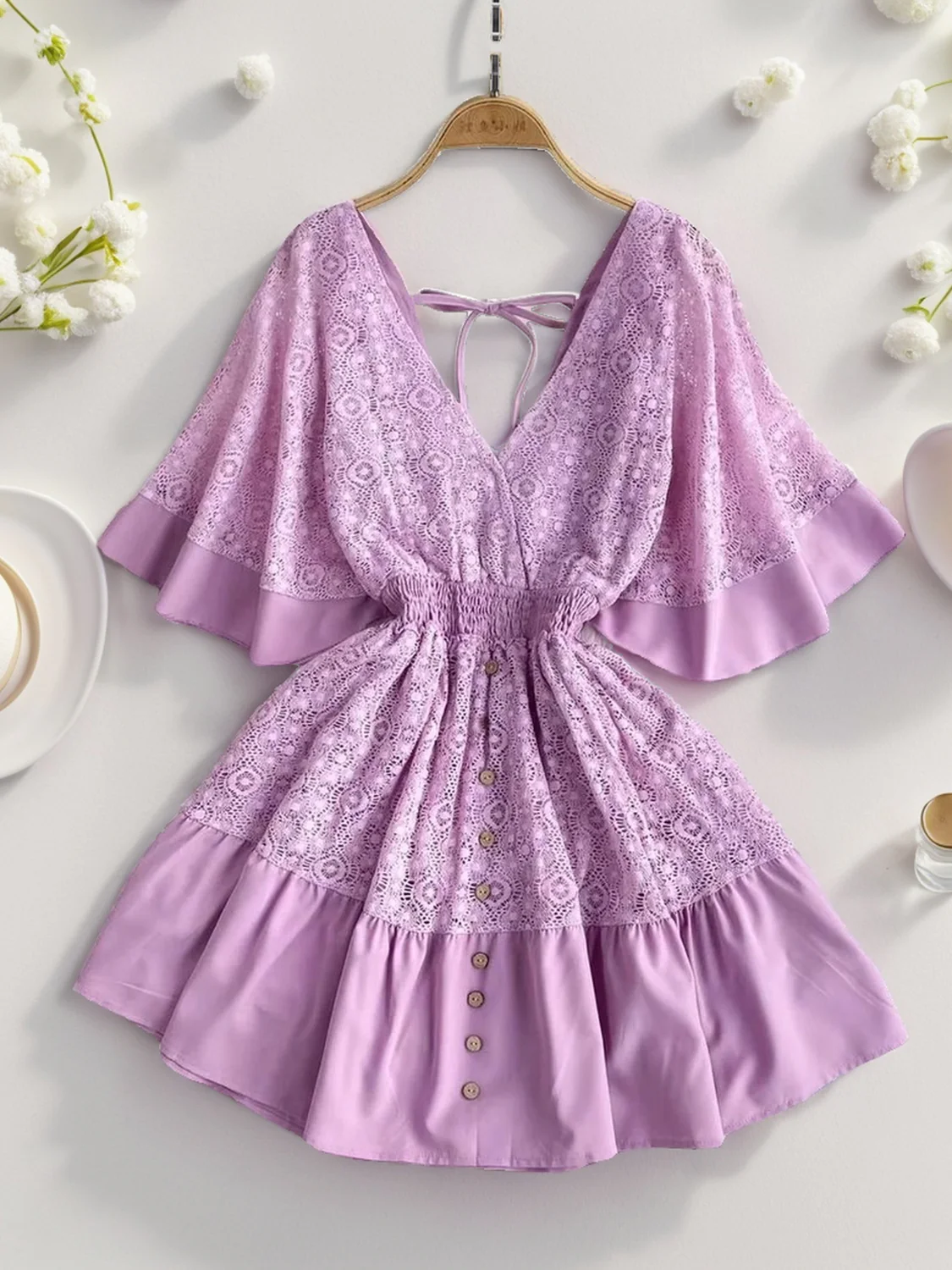 PREORDER: Hope Ruffle Hem Lace Mini Dress - Image 12