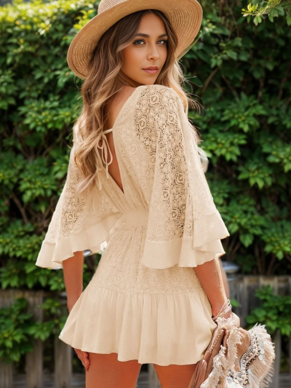 PREORDER: Hope Ruffle Hem Lace Mini Dress - Image 3