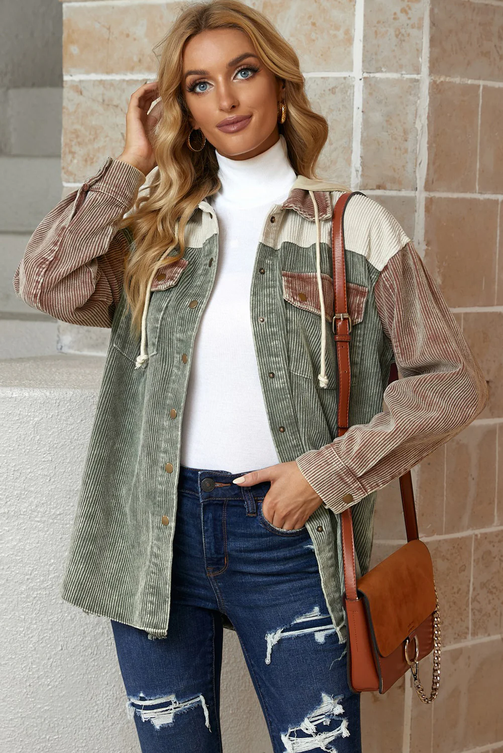 PREORDER: Bellamy Snap Front Hooded Corduroy Shacket - Image 16