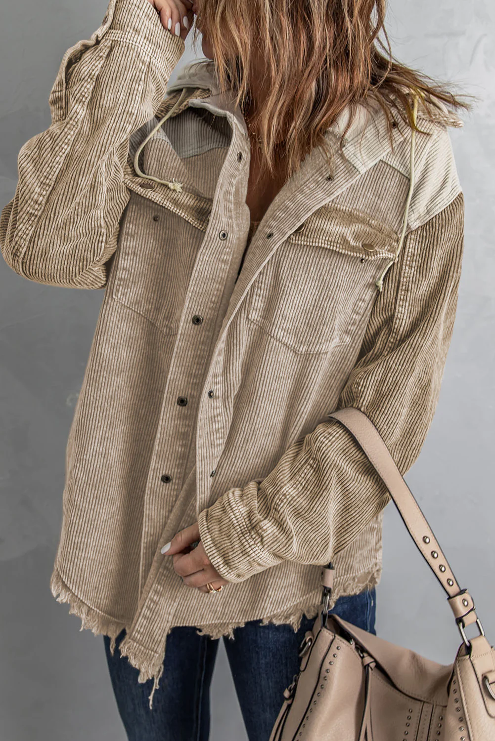 PREORDER: Bellamy Snap Front Hooded Corduroy Shacket - Image 24