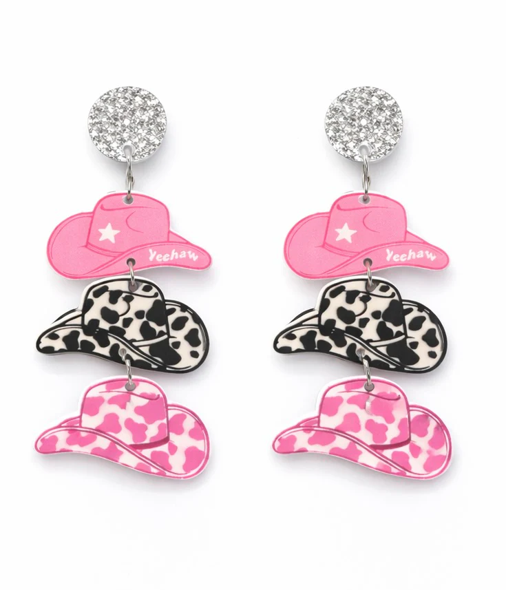 Tiered Cowgirl Hat Dangle Earrings - Image 2