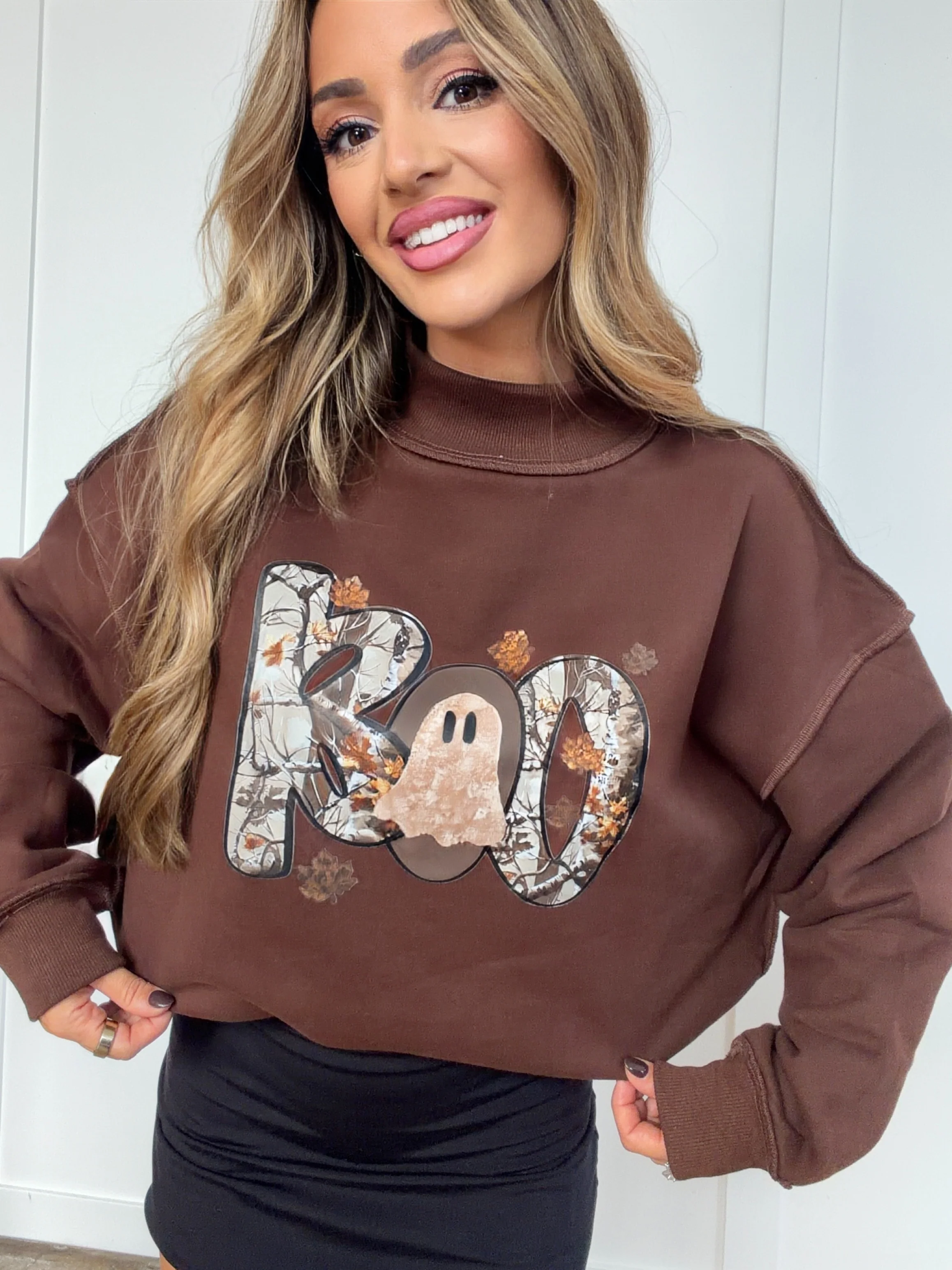 Tilly Boo Camo Brown Reversible Oversized Mockneck Crew - Image 2
