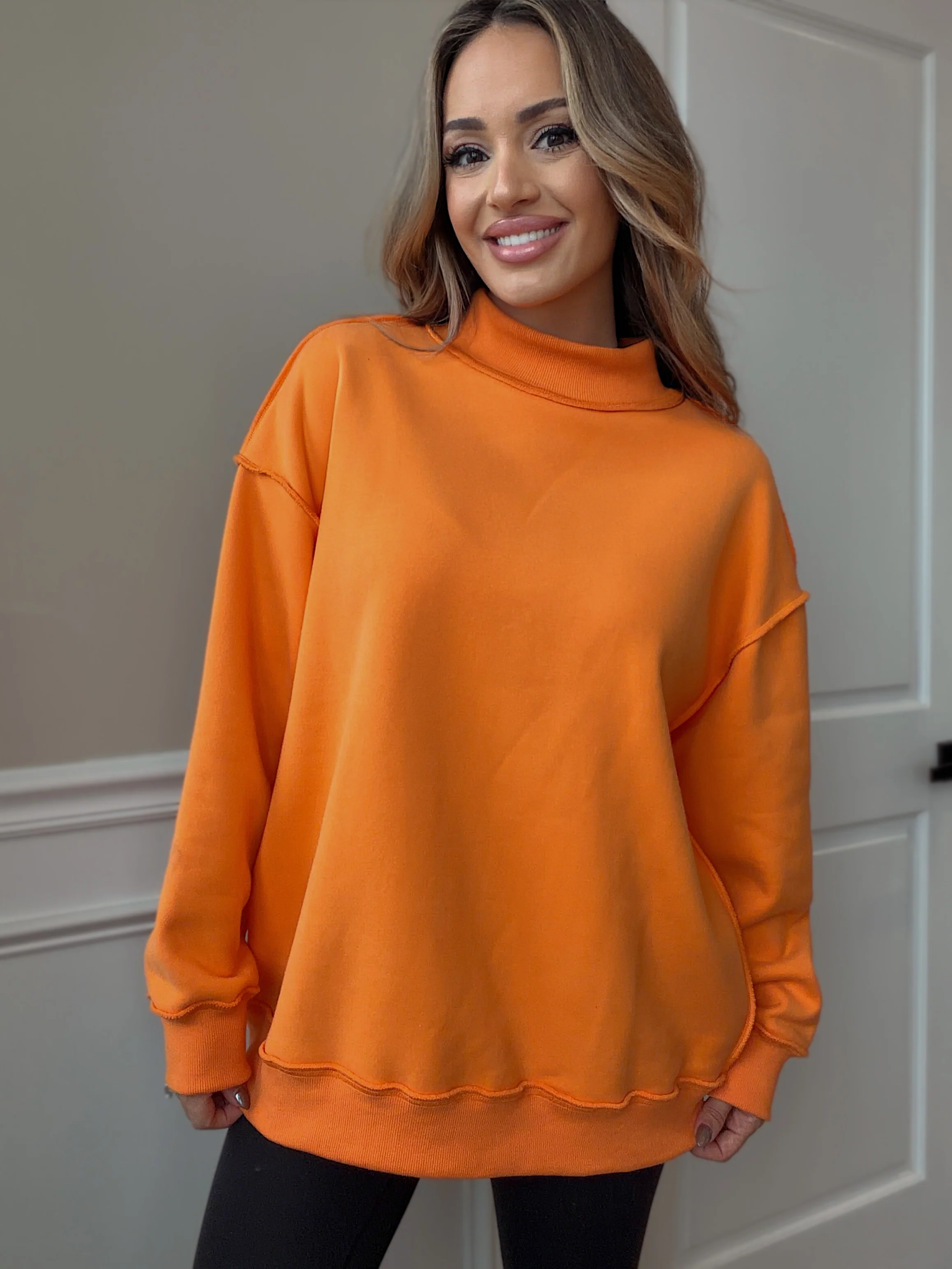 Tilly Orange Reversible Oversized Mockneck Crew - Image 2