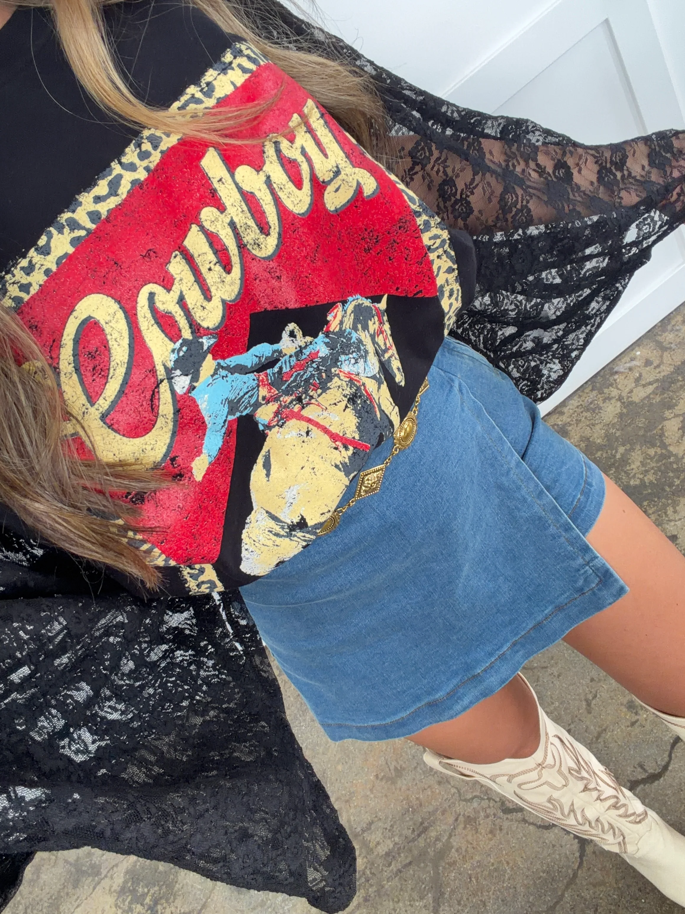 Vintage Western Cowboy Lace Kantha Styled Top - Image 4