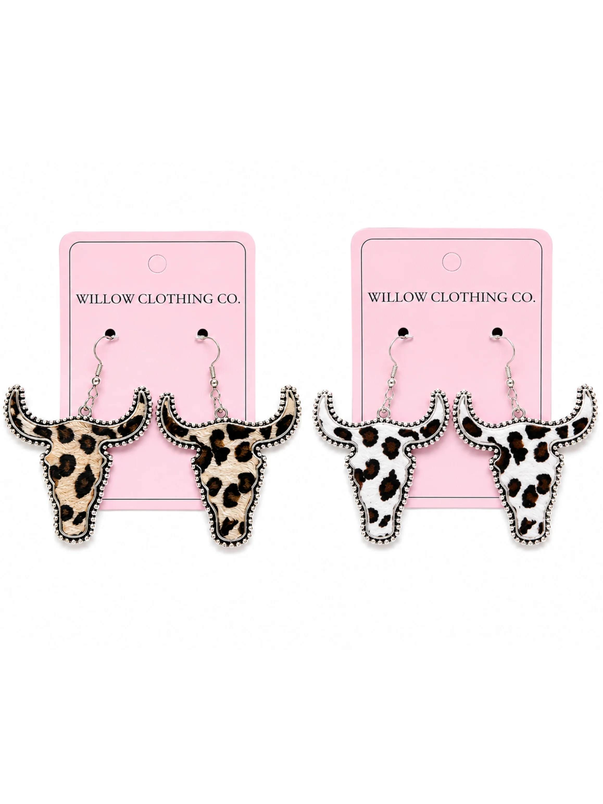 Cow Print Longhorn Drop Earrings