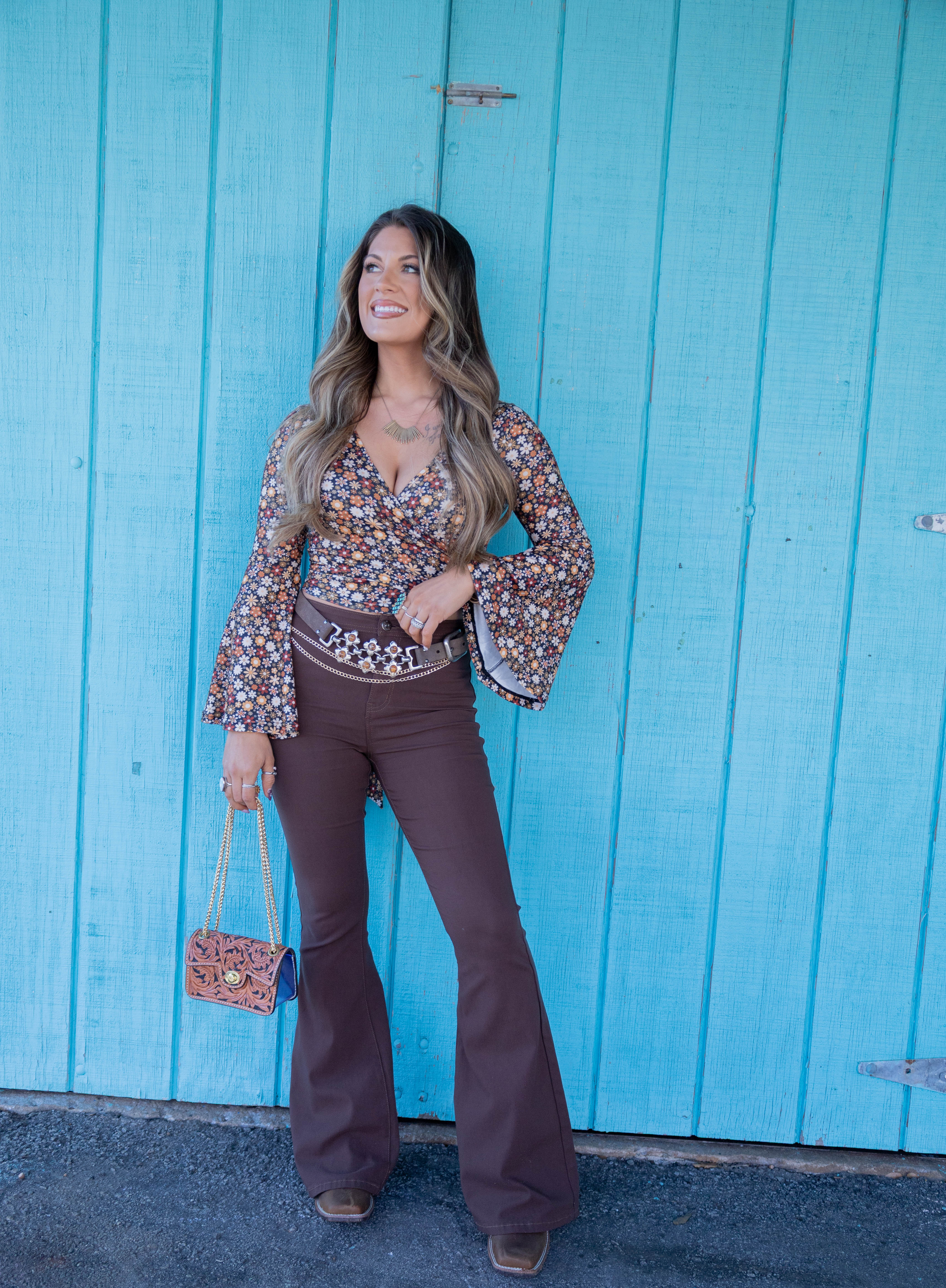 Woodstock Floral Bell Sleeve Wrap Top - Image 11