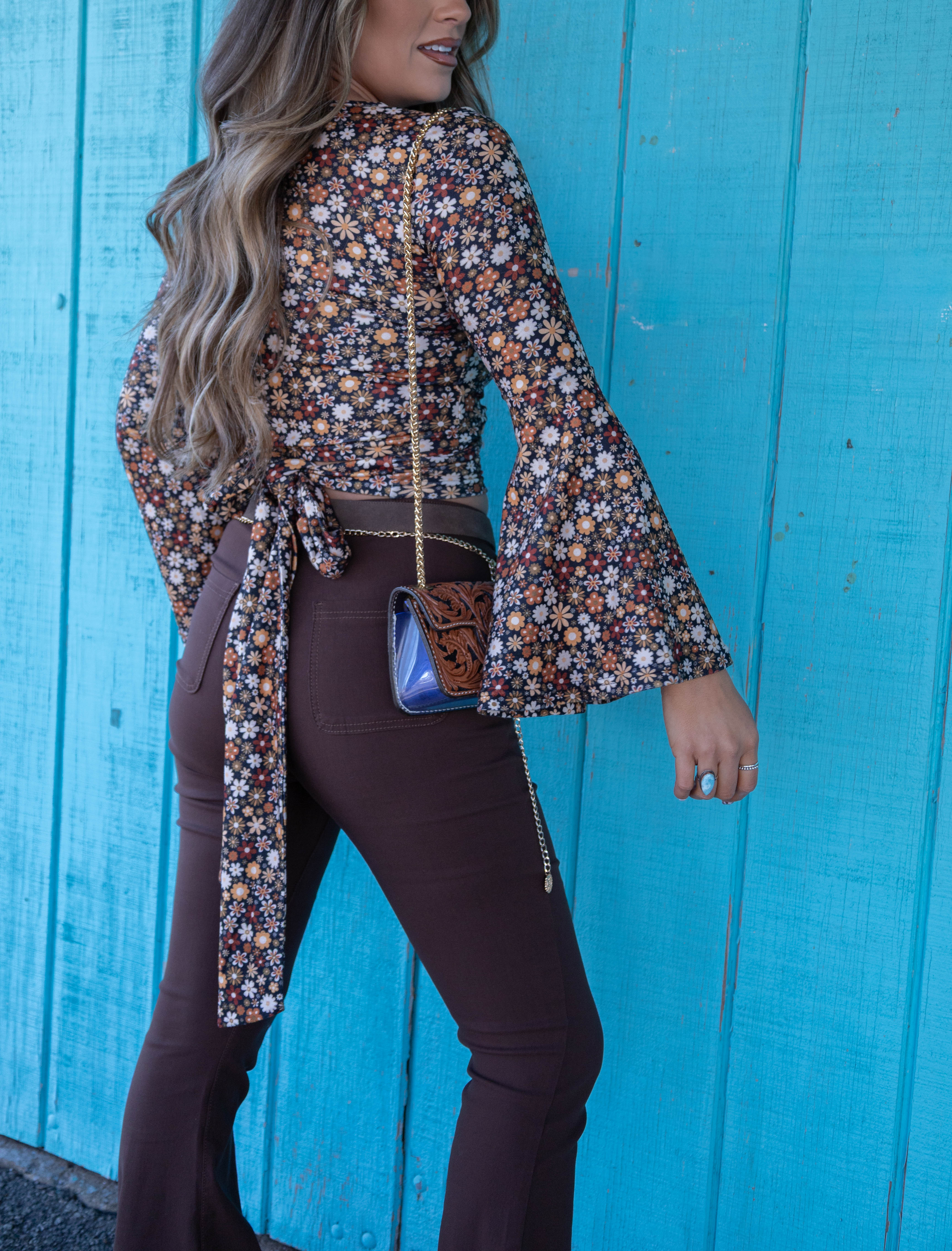 Woodstock Floral Bell Sleeve Wrap Top - Image 12