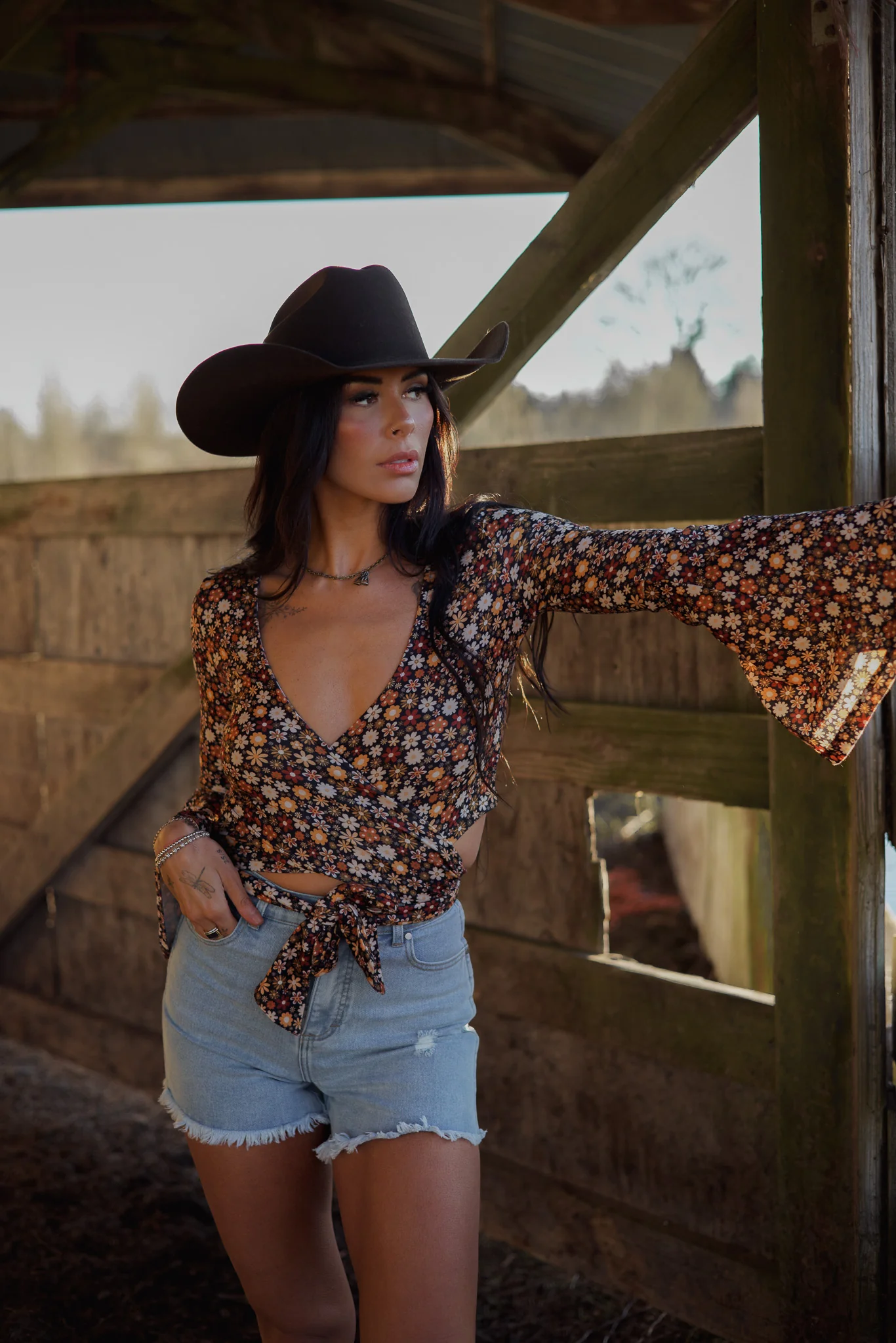 Woodstock Floral Bell Sleeve Wrap Top - Image 13