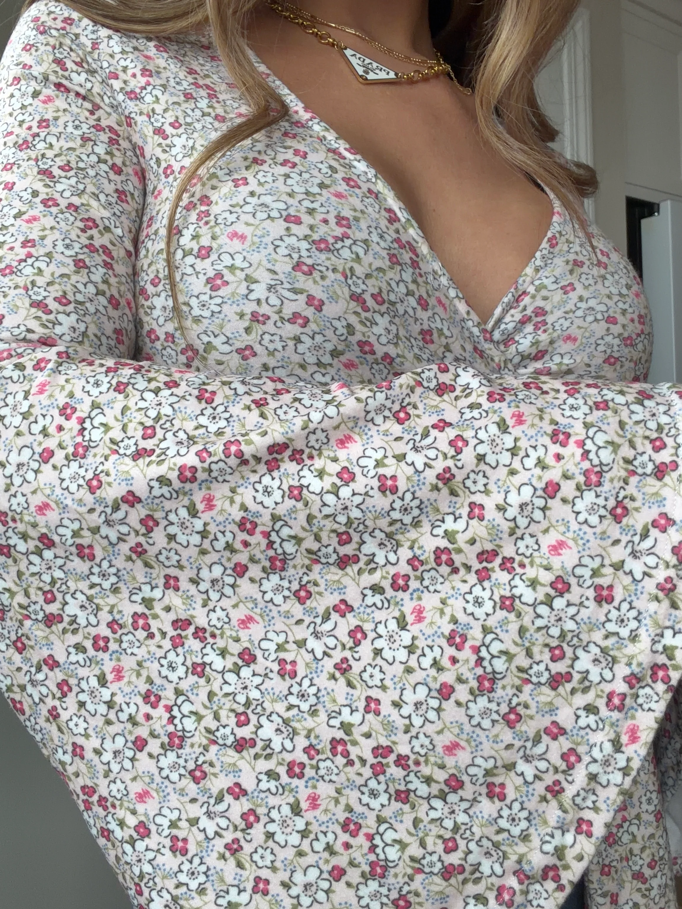 Woodstock Floral Bell Sleeve Wrap Top - Blush Meadow - Image 4