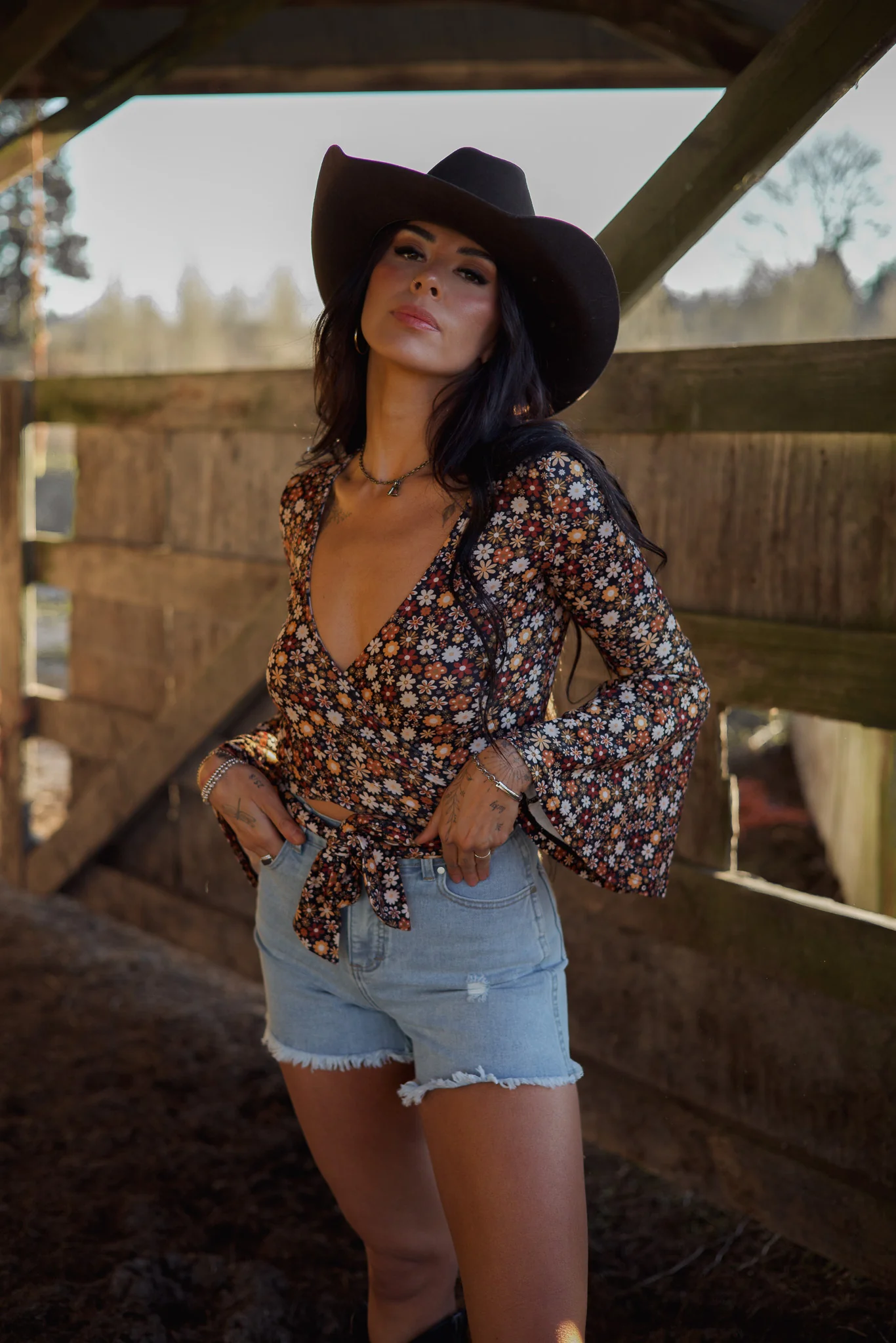 Woodstock Floral Bell Sleeve Wrap Top - Image 4