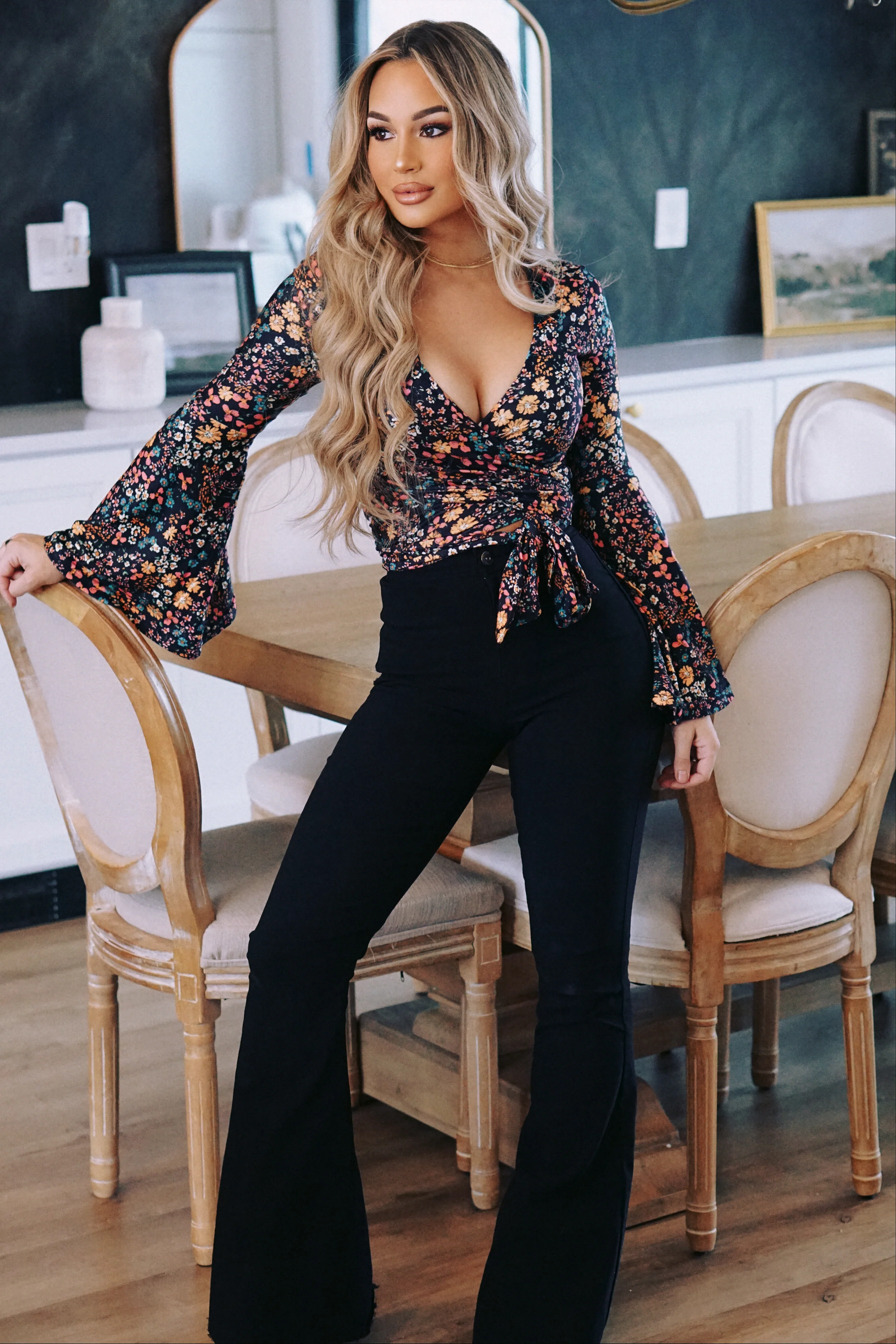 Fiona High Waisted Bell Bottom Flare Jeans - Black - Image 20