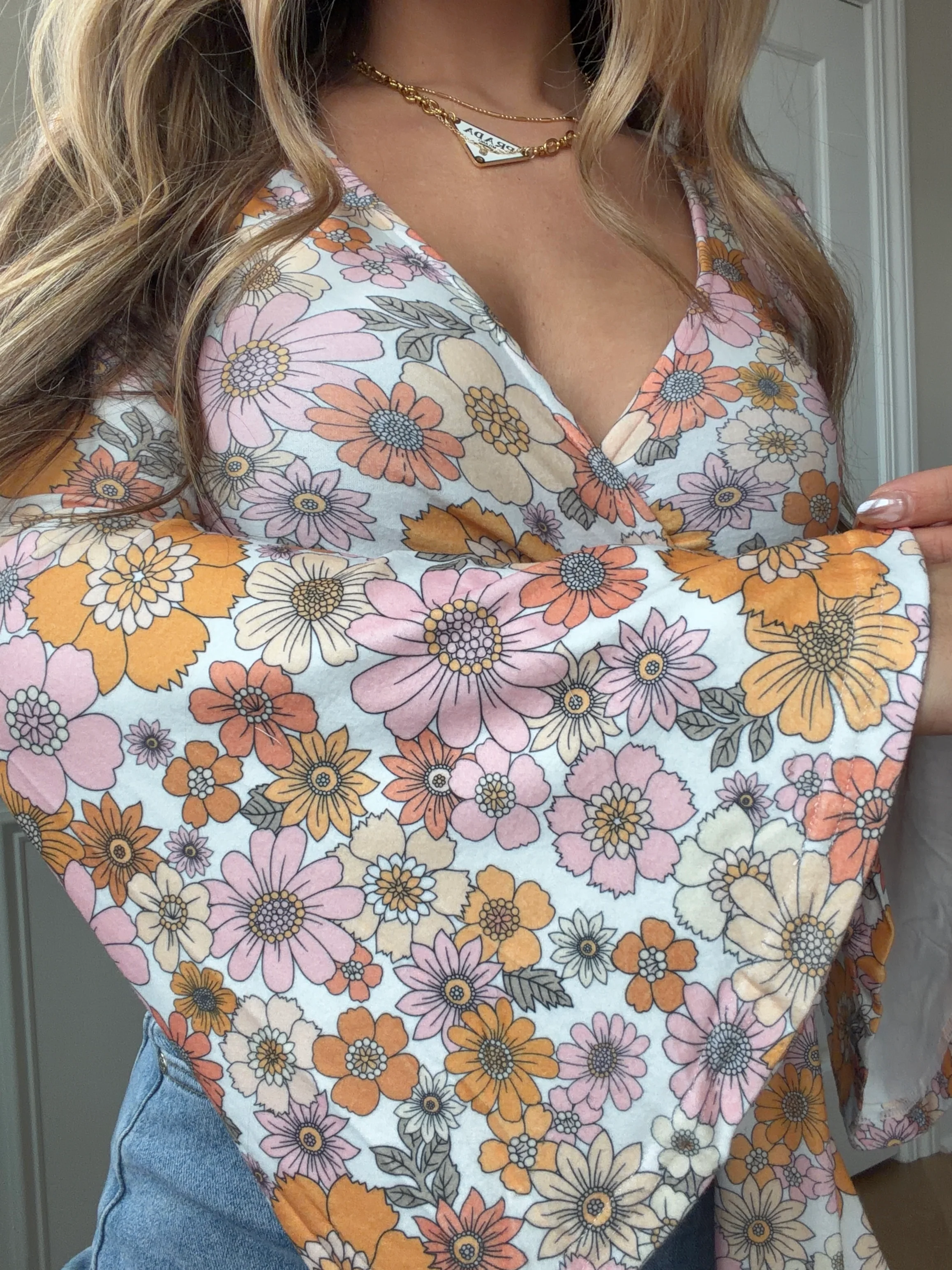 Woodstock Floral Bell Sleeve Wrap Top - Daisy Dreams - Image 3