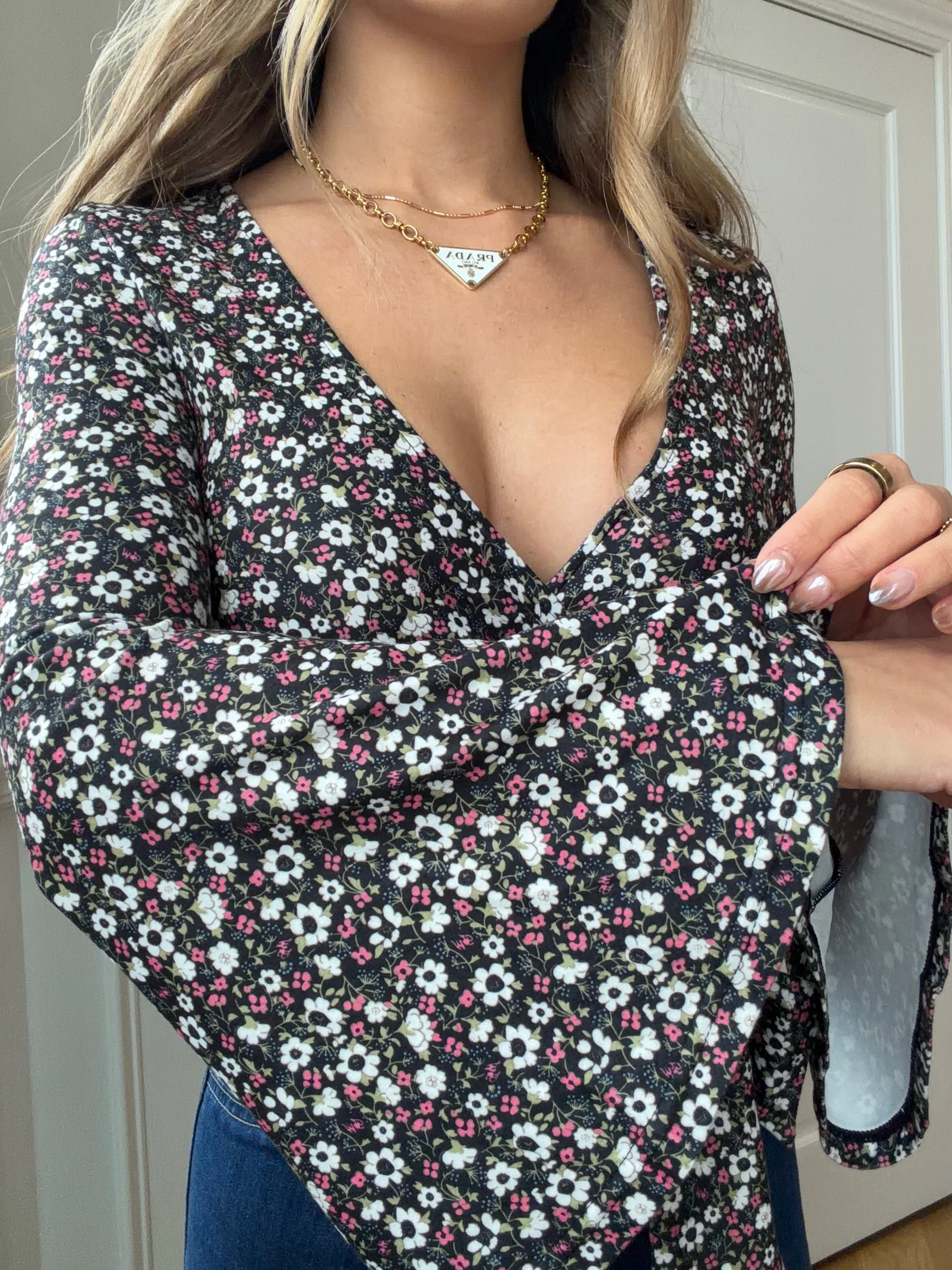 Woodstock Floral Bell Sleeve Wrap Top - Midnight Meadow - Image 2