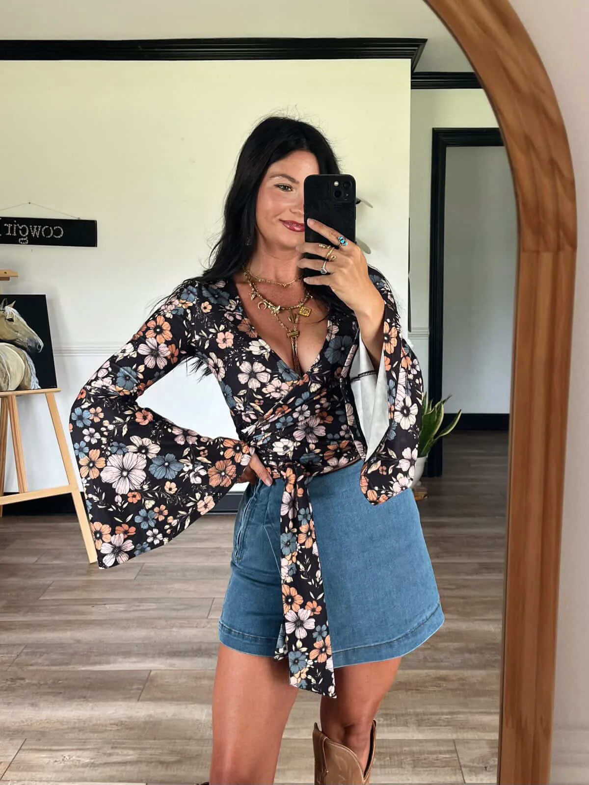 Woodstock Floral Bell Sleeve Wrap Top - Moonlit - Image 2