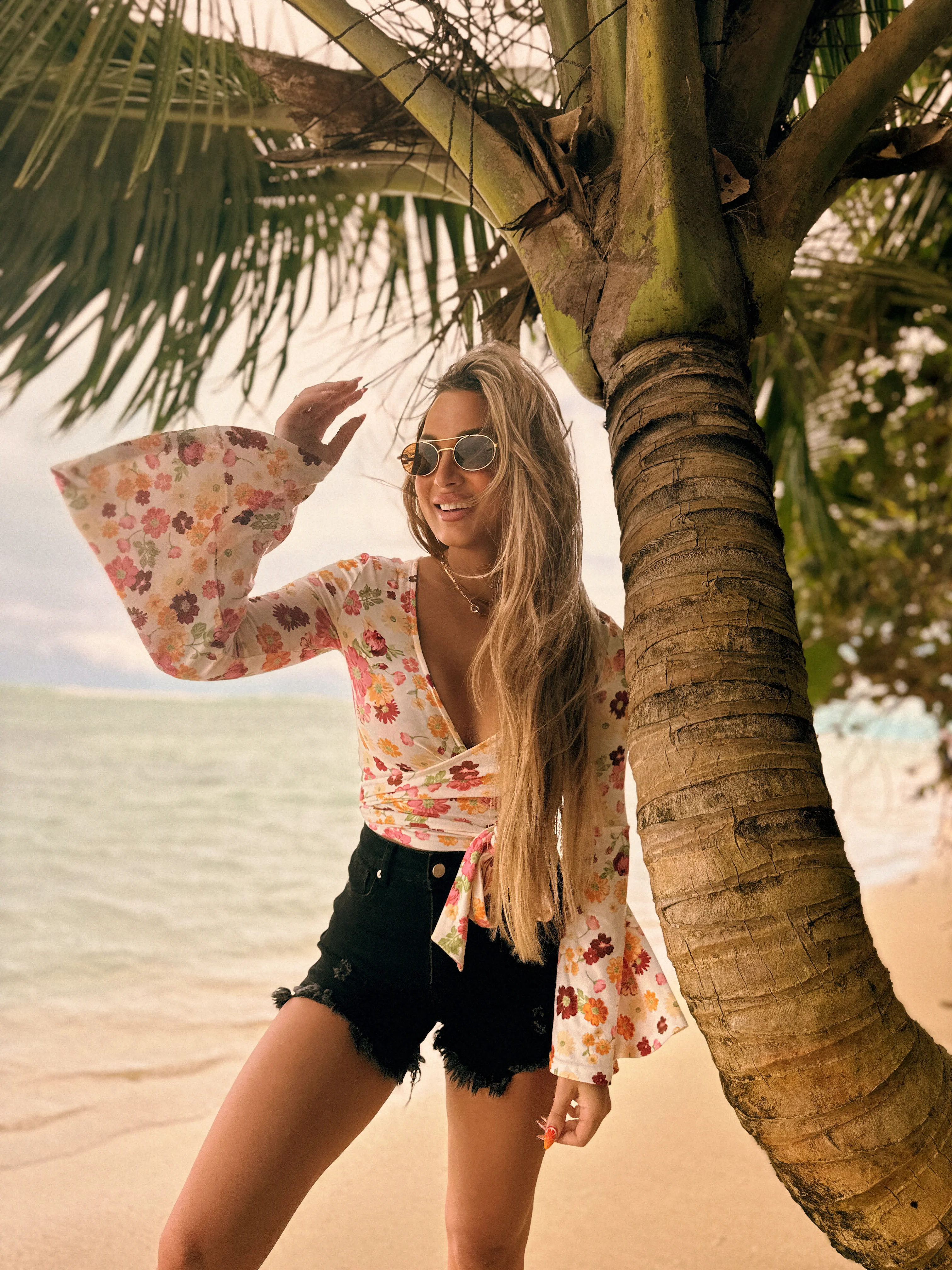 Woodstock Floral Bell Sleeve Wrap Top - Wildflower Fields - Image 2