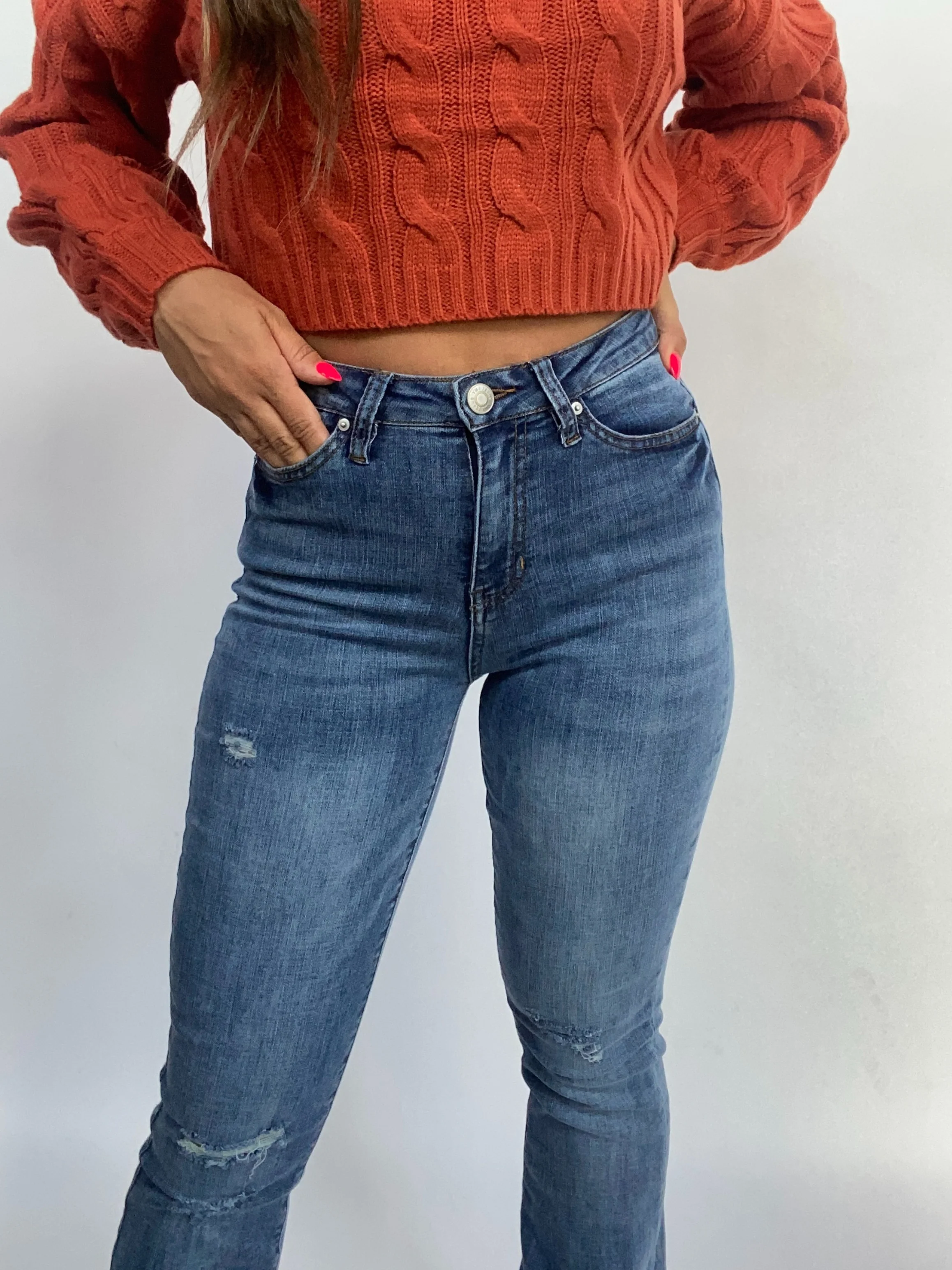 Sarah Distressed Medium Wash Flares - Image 11