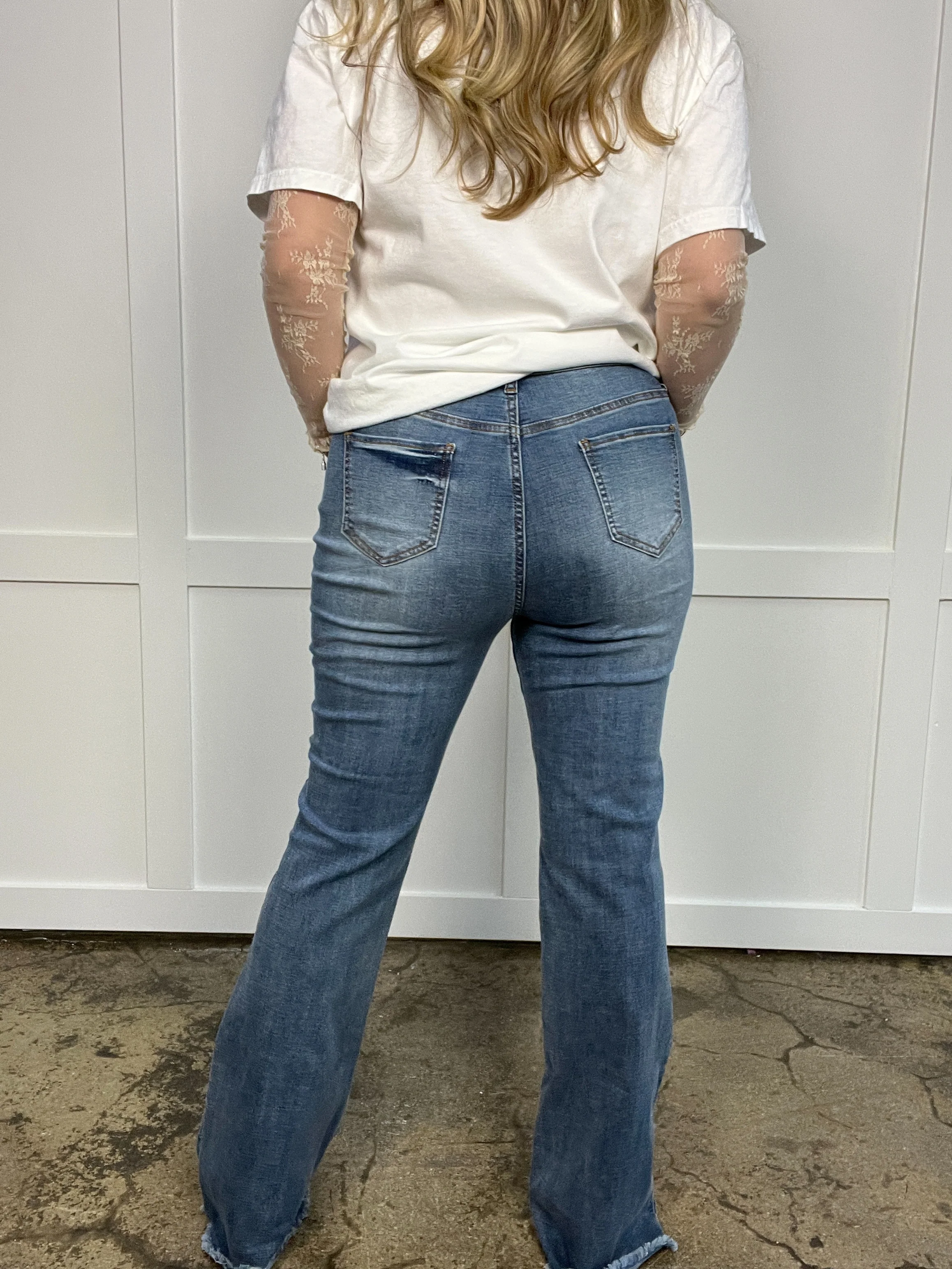 Sarah Distressed Medium Wash Flares - Image 7