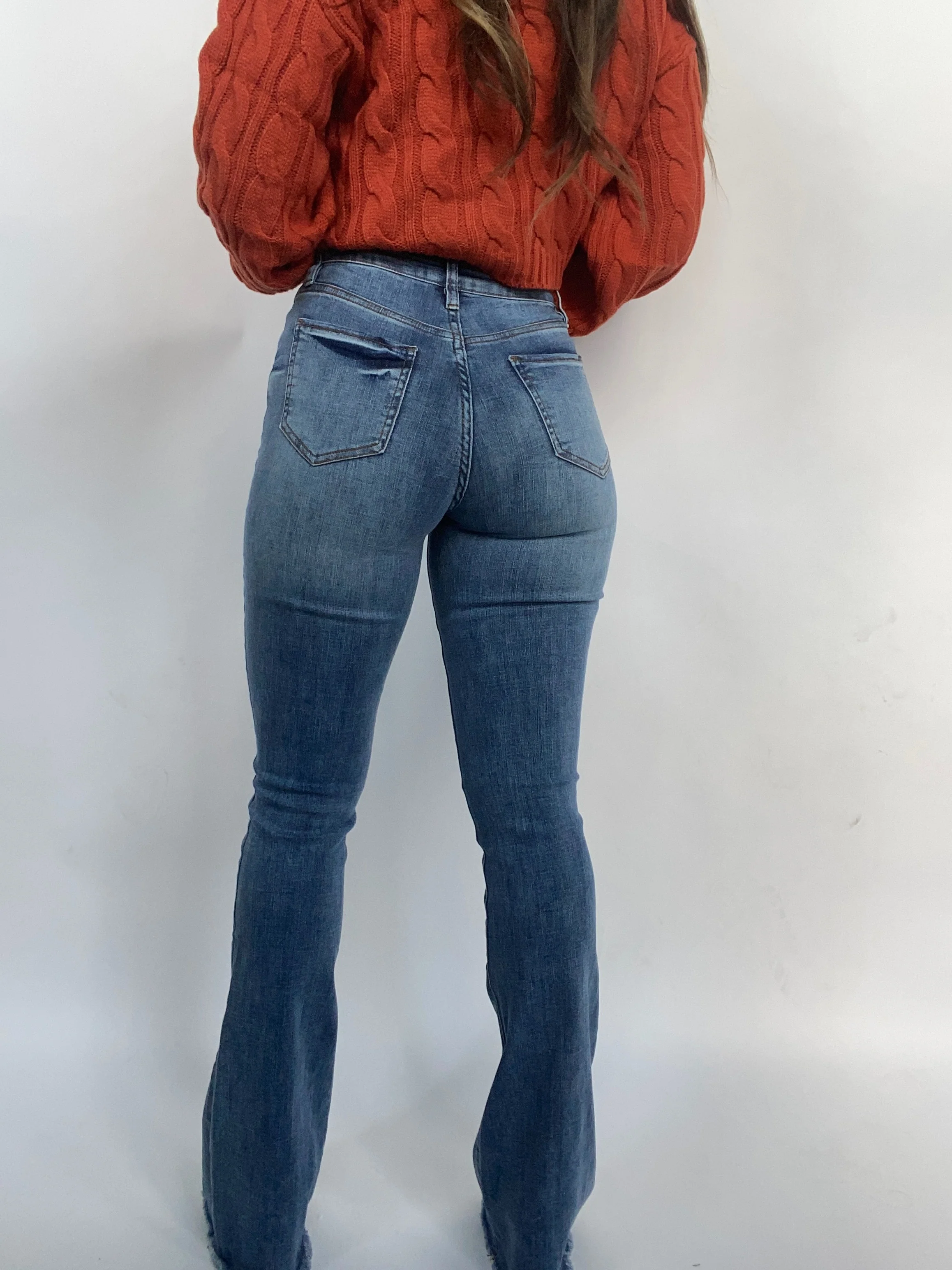 Sarah Distressed Medium Wash Flares - Image 9